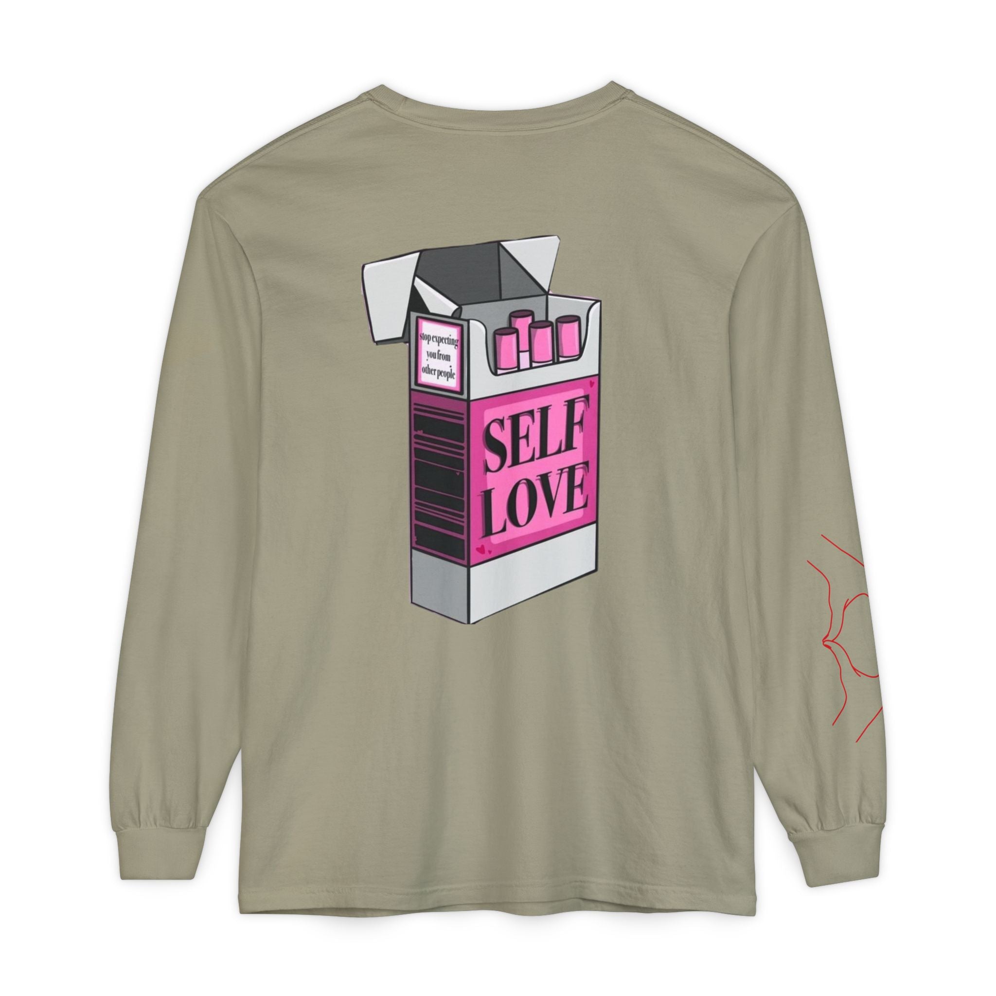 Self Love Flame Long Sleeve Tee — Graphic Self-Care Chest & Back Design