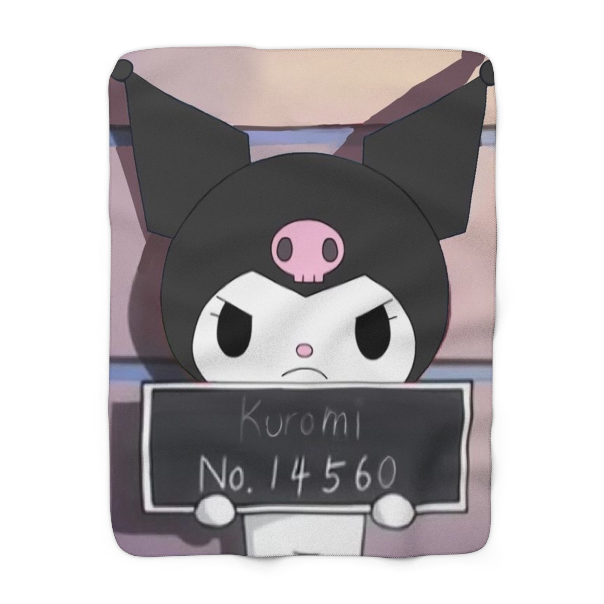 Kuromi Mugshot Sherpa Fleece Blanket — Cute Sanrio Character Cozy Throw