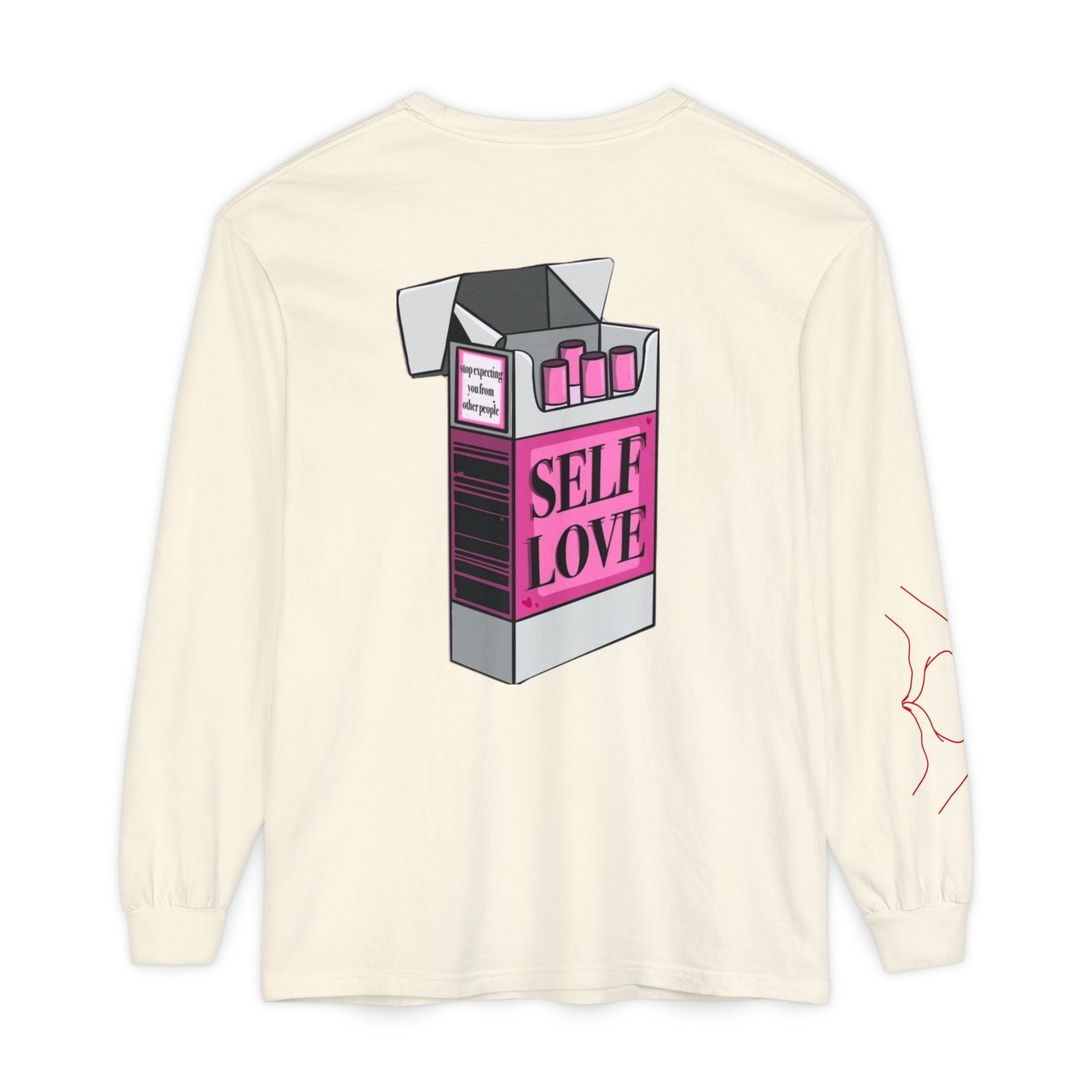Self Love Flame Long Sleeve Tee — Graphic Self-Care Chest & Back Design