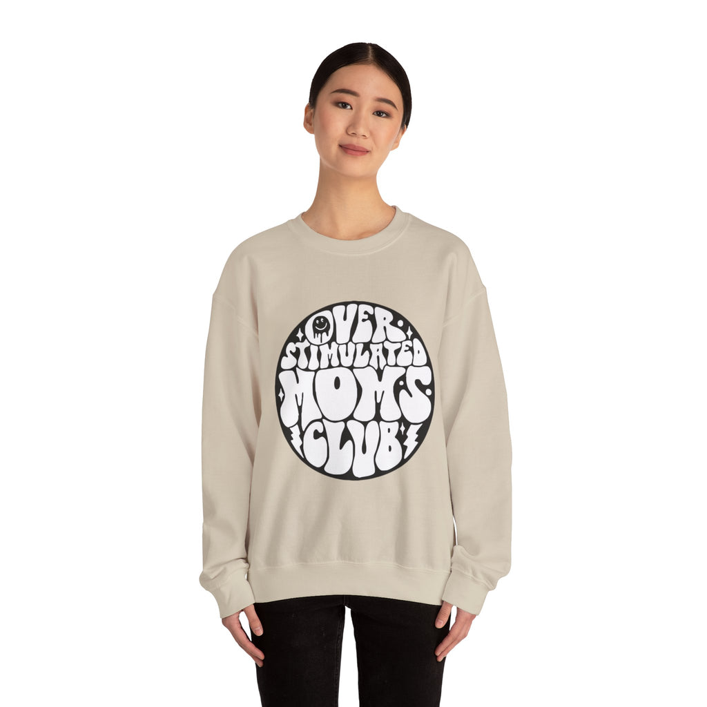 Retro 'Overstimulated Moms Club' Sweatshirt – Vintage Psychedelic Graphic Crewneck