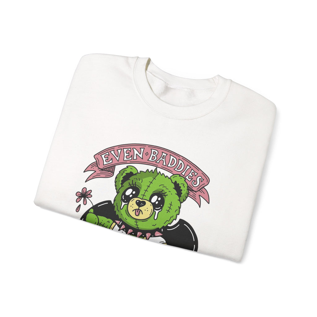 Get Saddest Green Bear Crewneck Sweatshirt — Cute Gothic Teddy Graphic