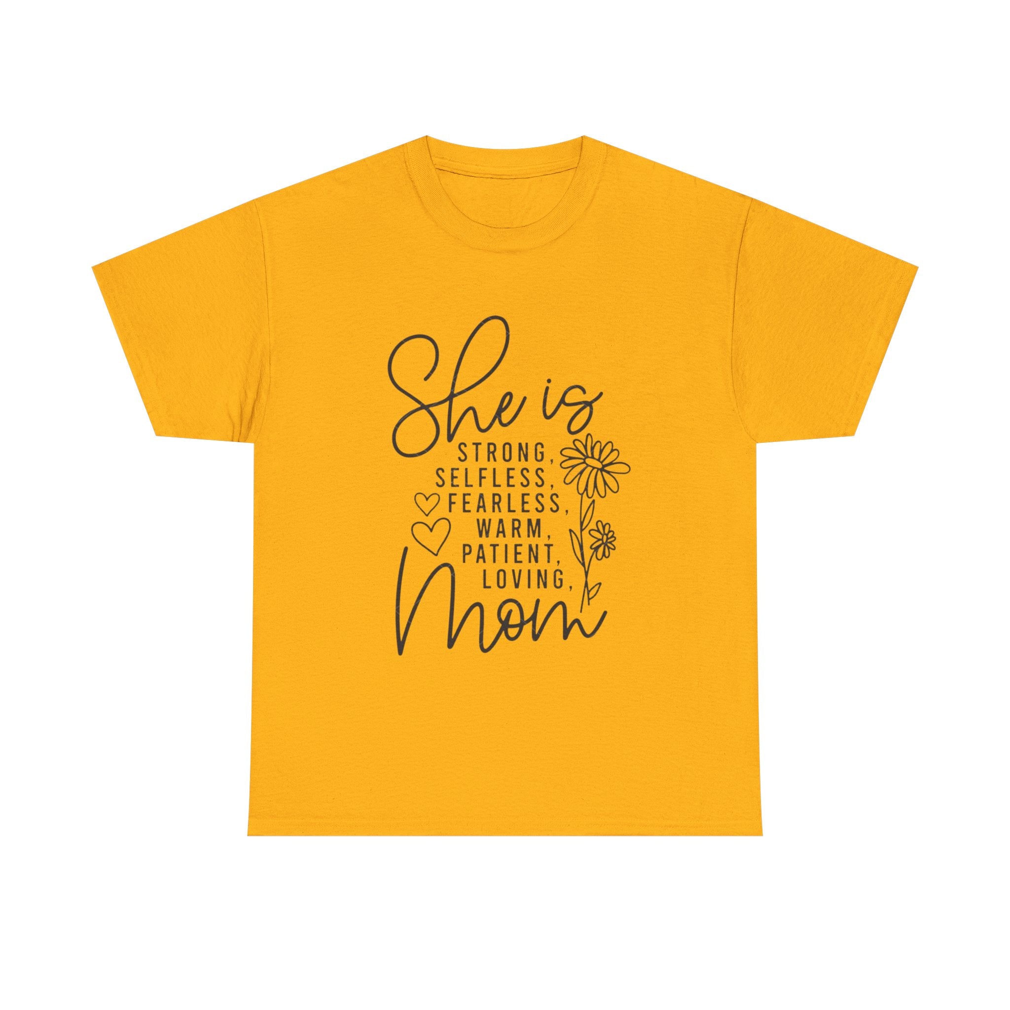 Mom Short Sleeve Tee — "She is Strong, Selfless, Fearless, Warm, Patient, Loving" Floral Design