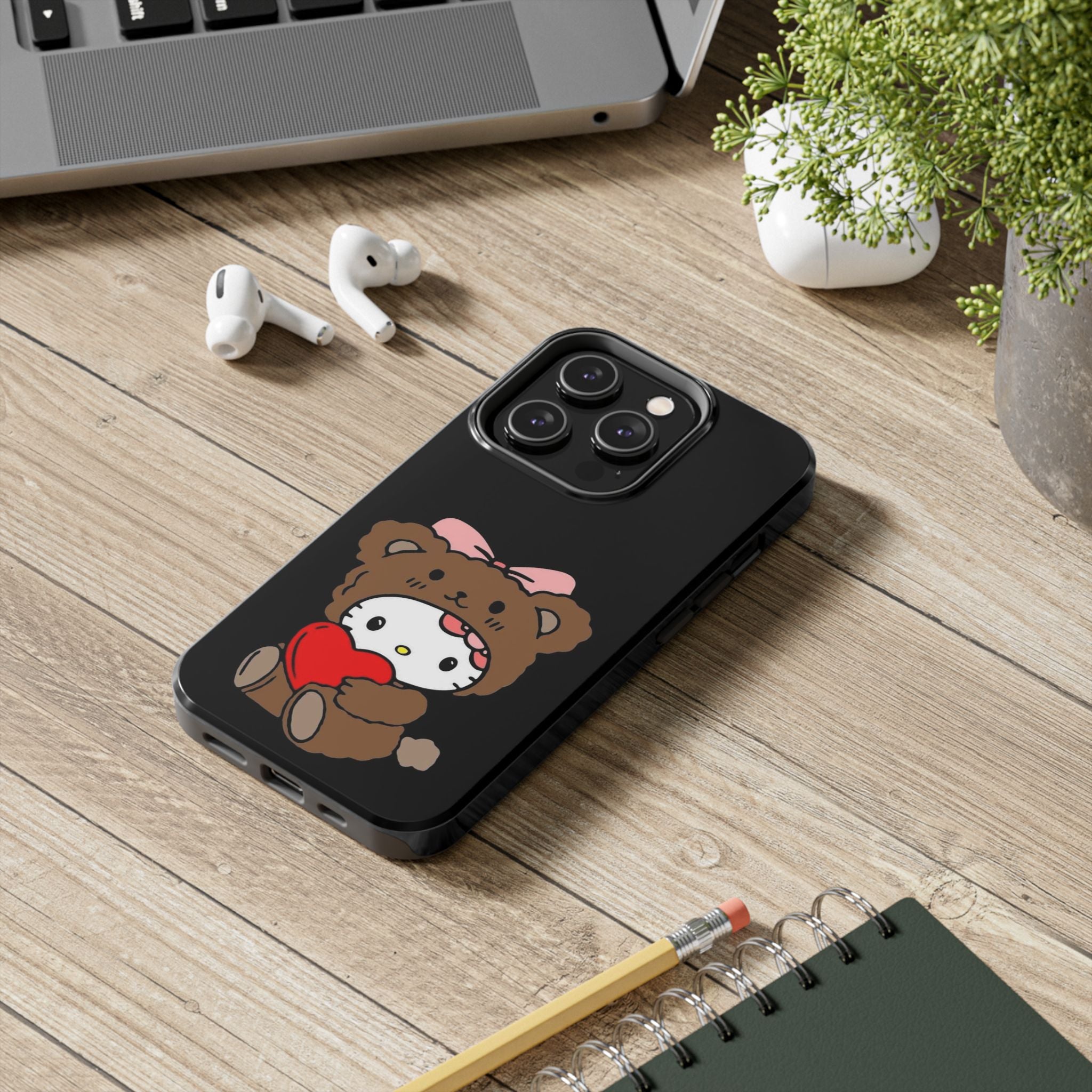 Cute Hello Kitty Bear Heart Tough Phone Case — Protective Cute Cartoon iPhone Cover