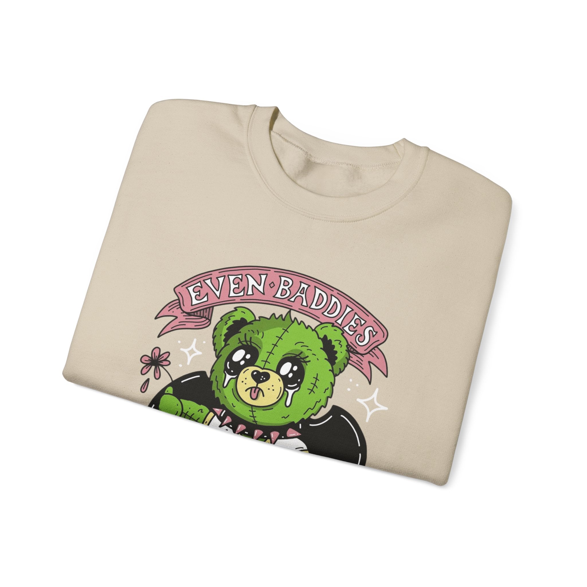 Get Saddest Green Bear Crewneck Sweatshirt — Cute Gothic Teddy Graphic