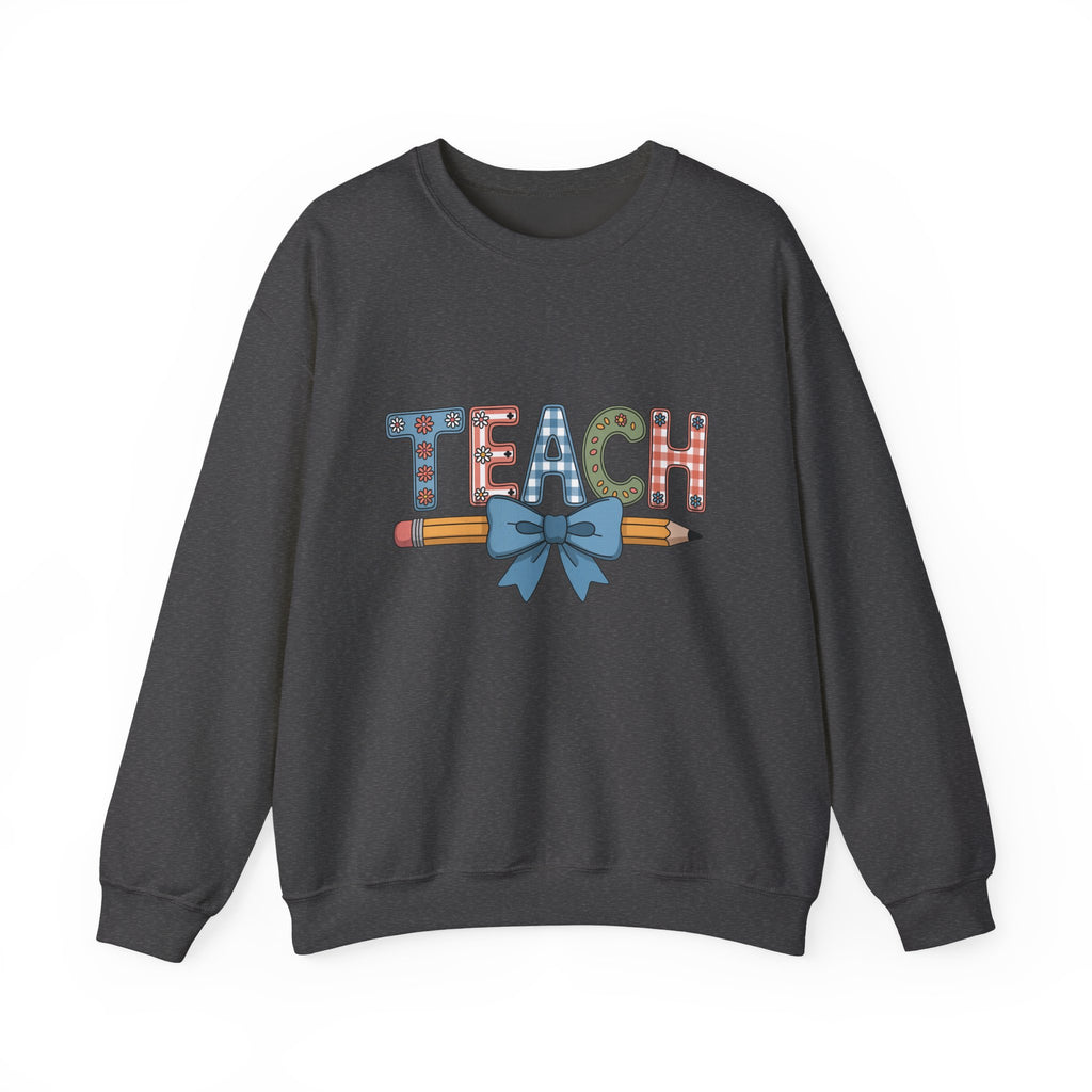 Teacher Crewneck Sweatshirt – "TEACH" Pencil & Bow Design