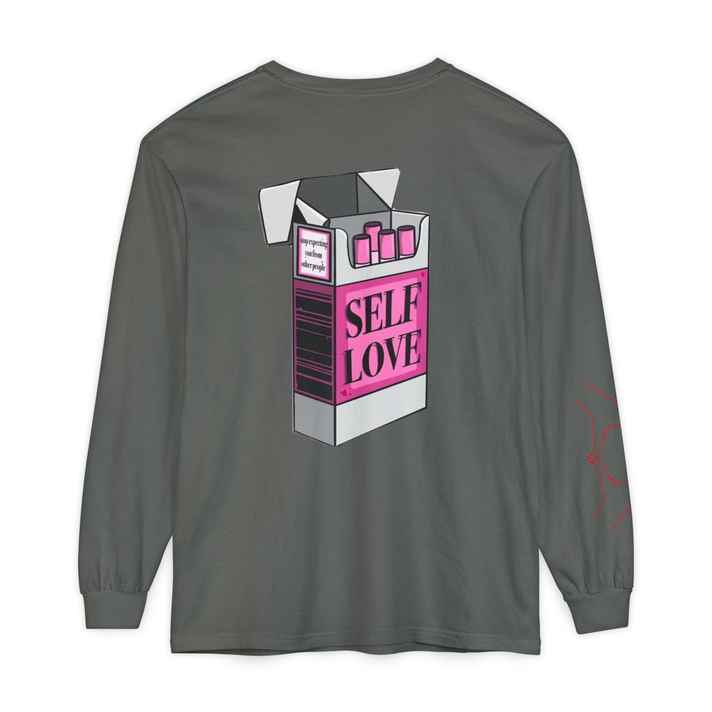 Self Love Flame Long Sleeve Tee — Graphic Self-Care Chest & Back Design