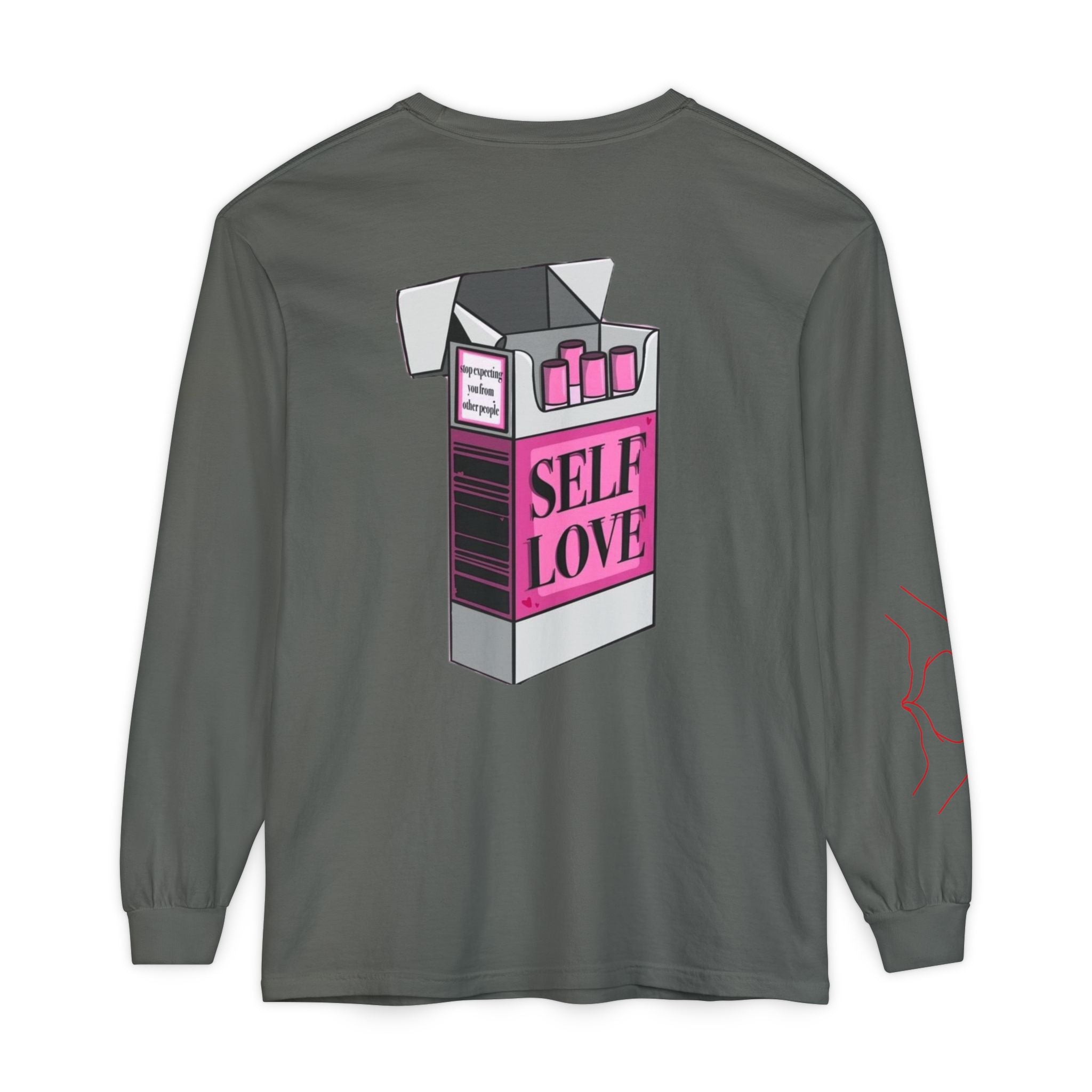 Self Love Flame Long Sleeve Tee — Graphic Self-Care Chest & Back Design