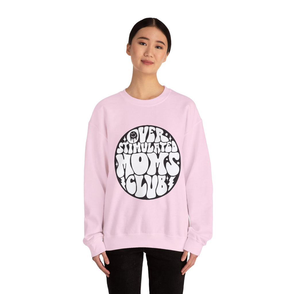 Retro 'Overstimulated Moms Club' Sweatshirt – Vintage Psychedelic Graphic Crewneck