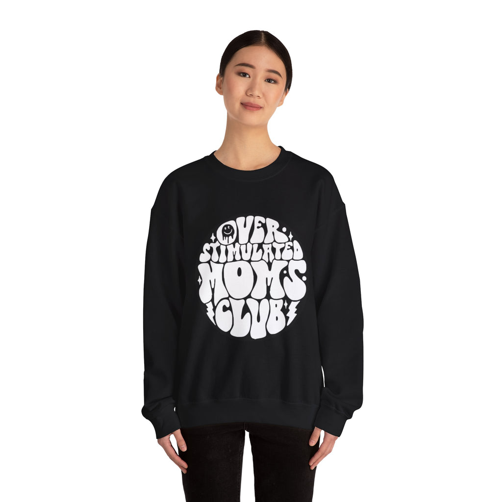 Retro 'Overstimulated Moms Club' Sweatshirt – Vintage Psychedelic Graphic Crewneck
