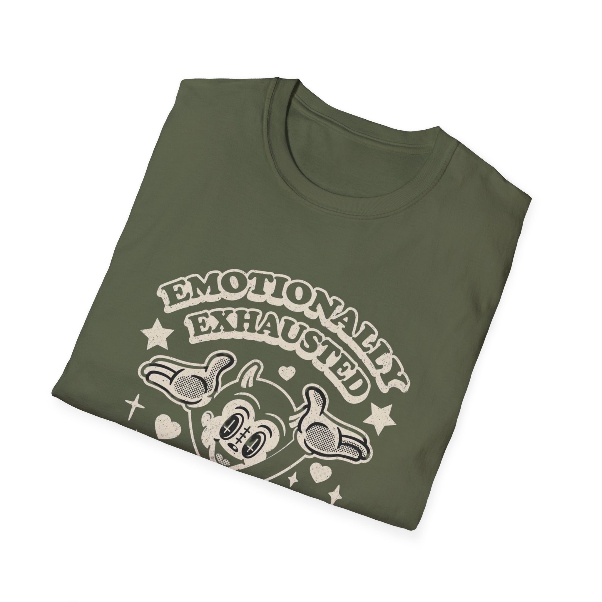 Emotionally Exhausted Tee — Cute Tired Cartoon Face Graphic T-Shirt