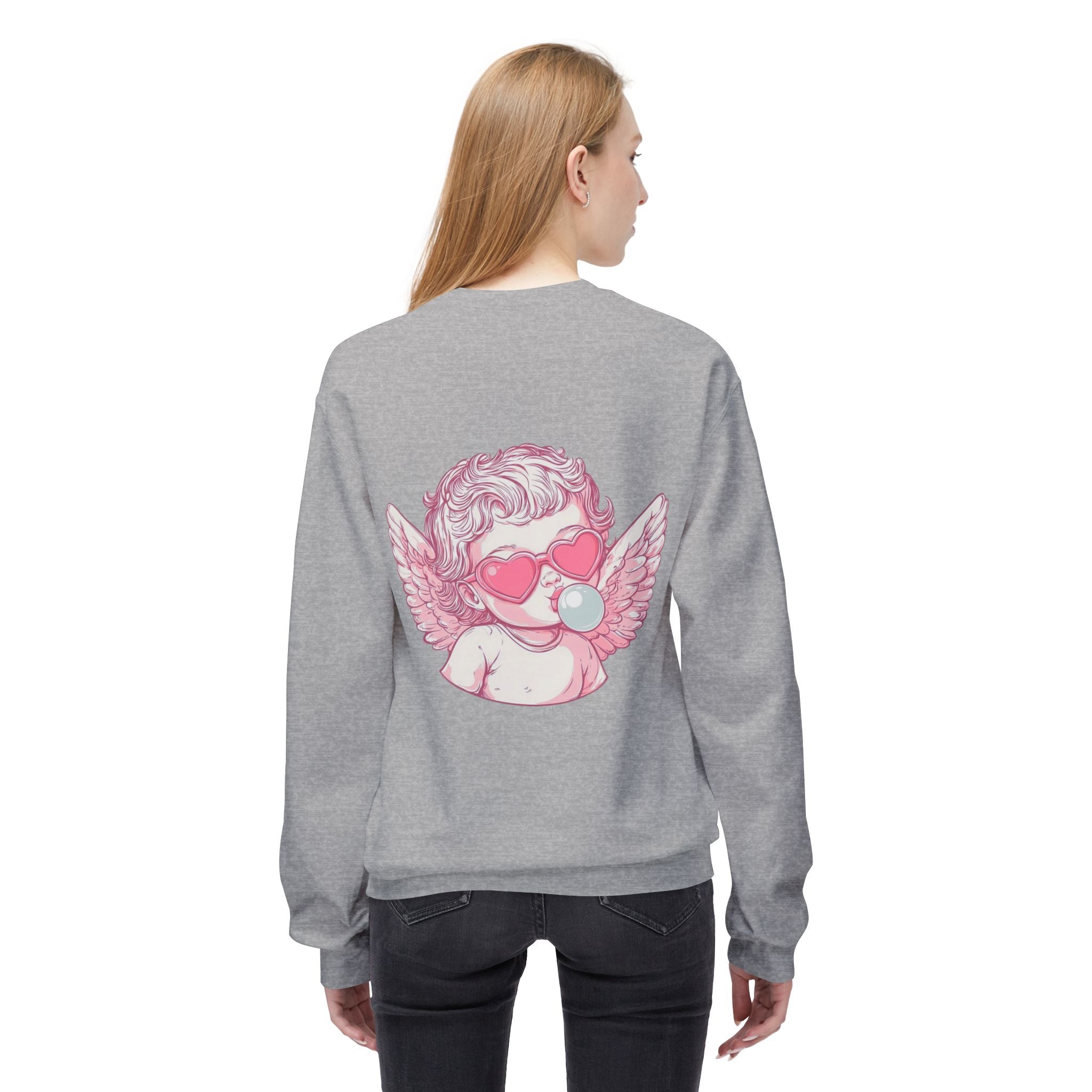 Cupid Valentine's Sweatshirt — Retro Pink Cherub with Heart Sunglasses Crewneck