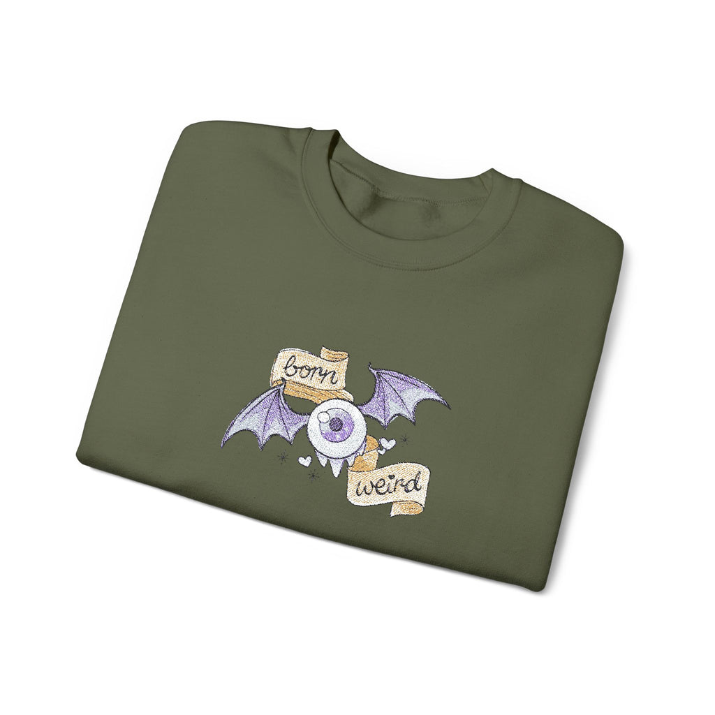 Crewneck Sweatshirt — Purple Bat & Moon Floral Graphic (Halloween Cozy)
