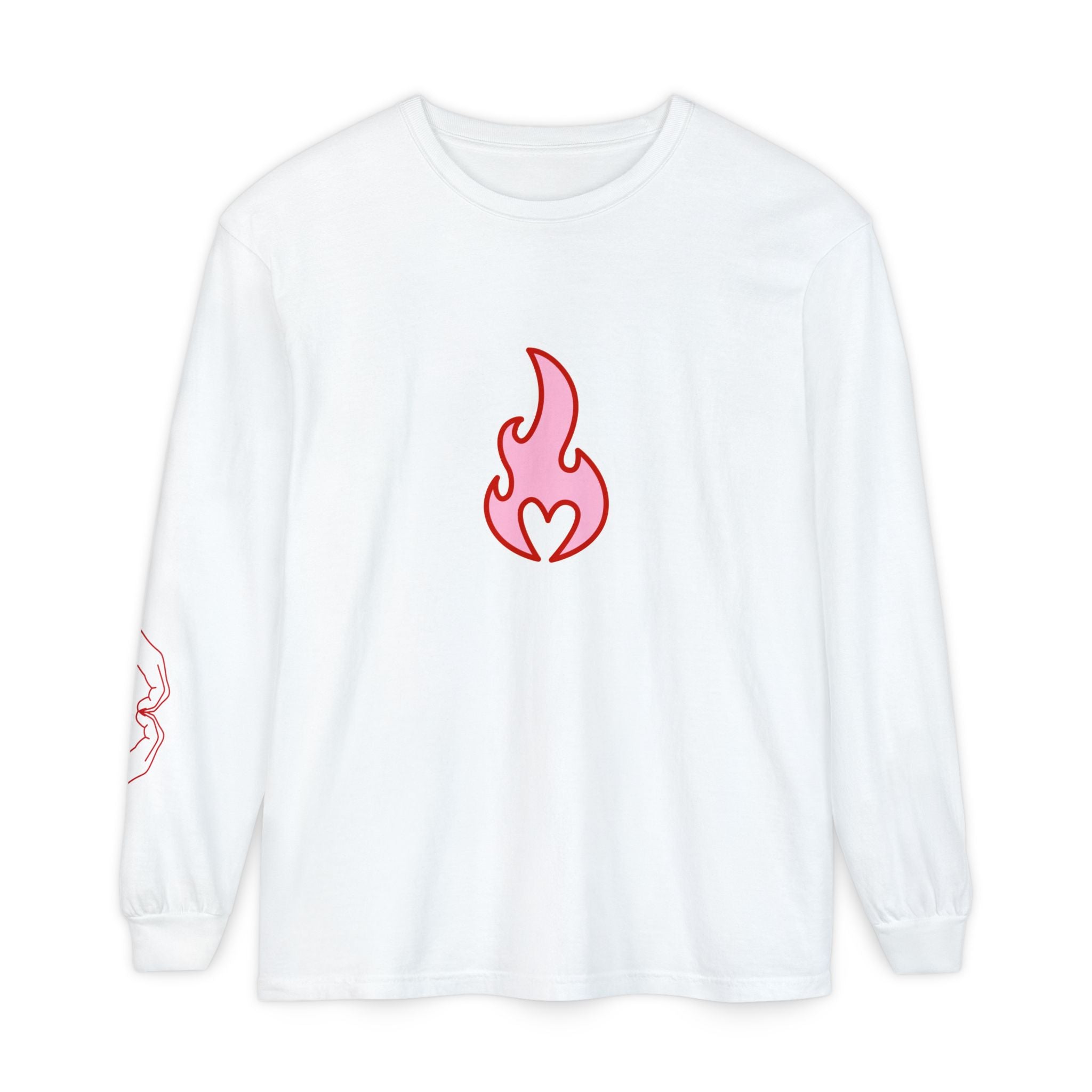 Self Love Flame Long Sleeve Tee — Graphic Self-Care Chest & Back Design