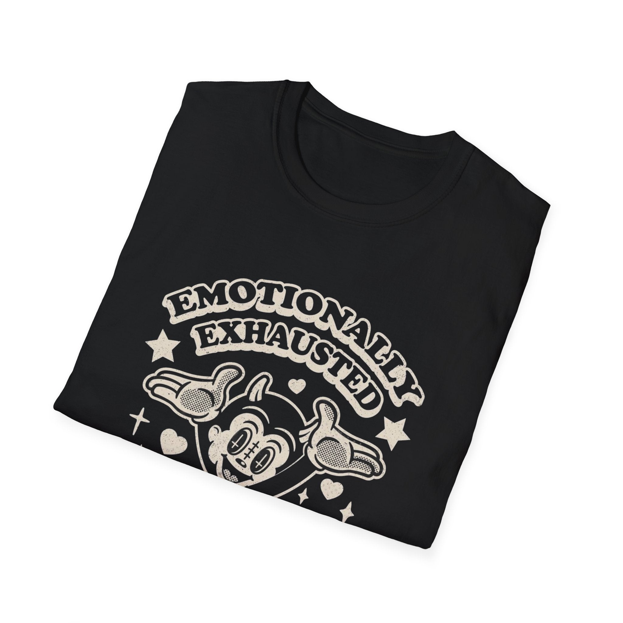 Emotionally Exhausted Tee — Cute Tired Cartoon Face Graphic T-Shirt