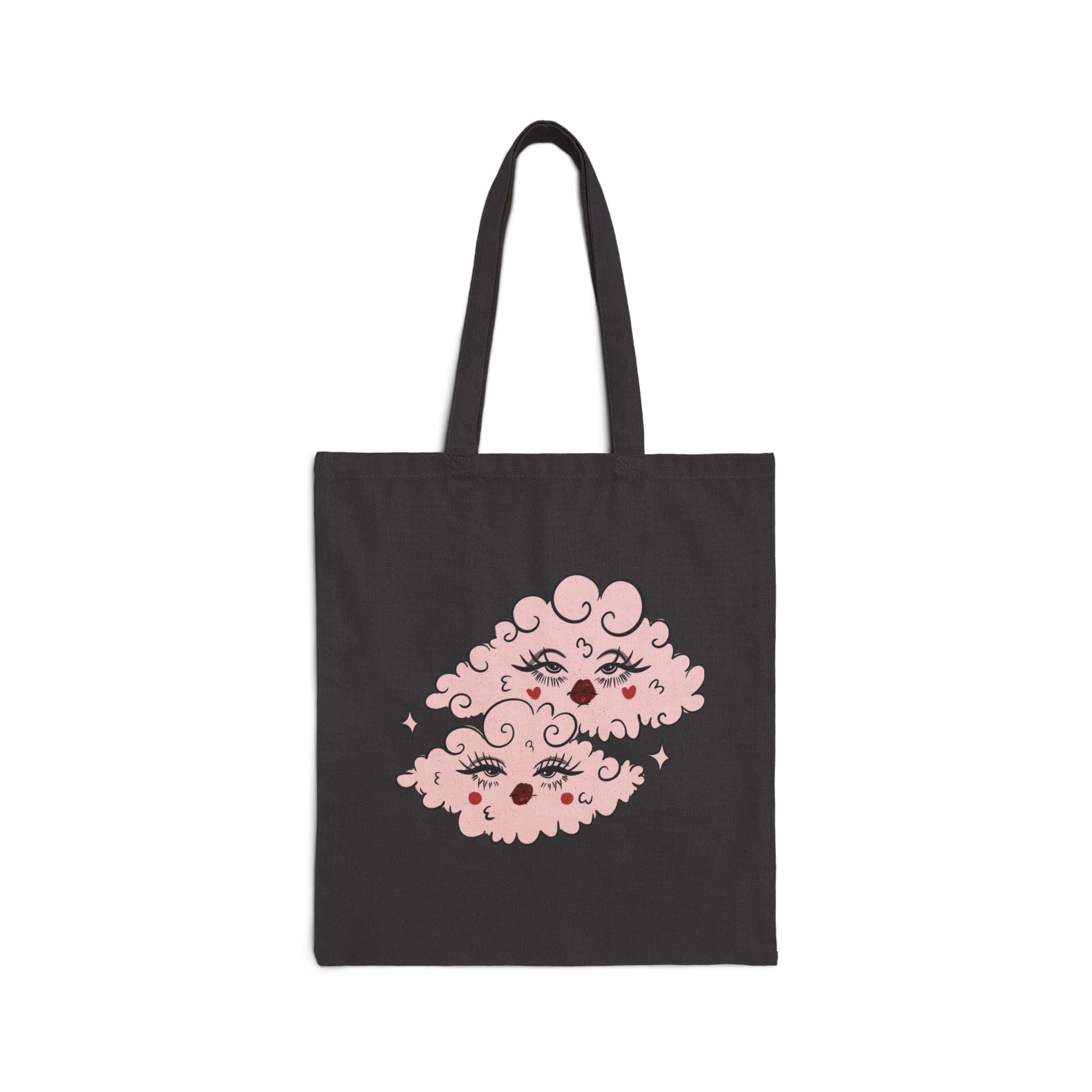 valentines Canvas Tote Bag — Vintage Angel & Heart Illustration | Cute Cloud Eyes Eco Shopper