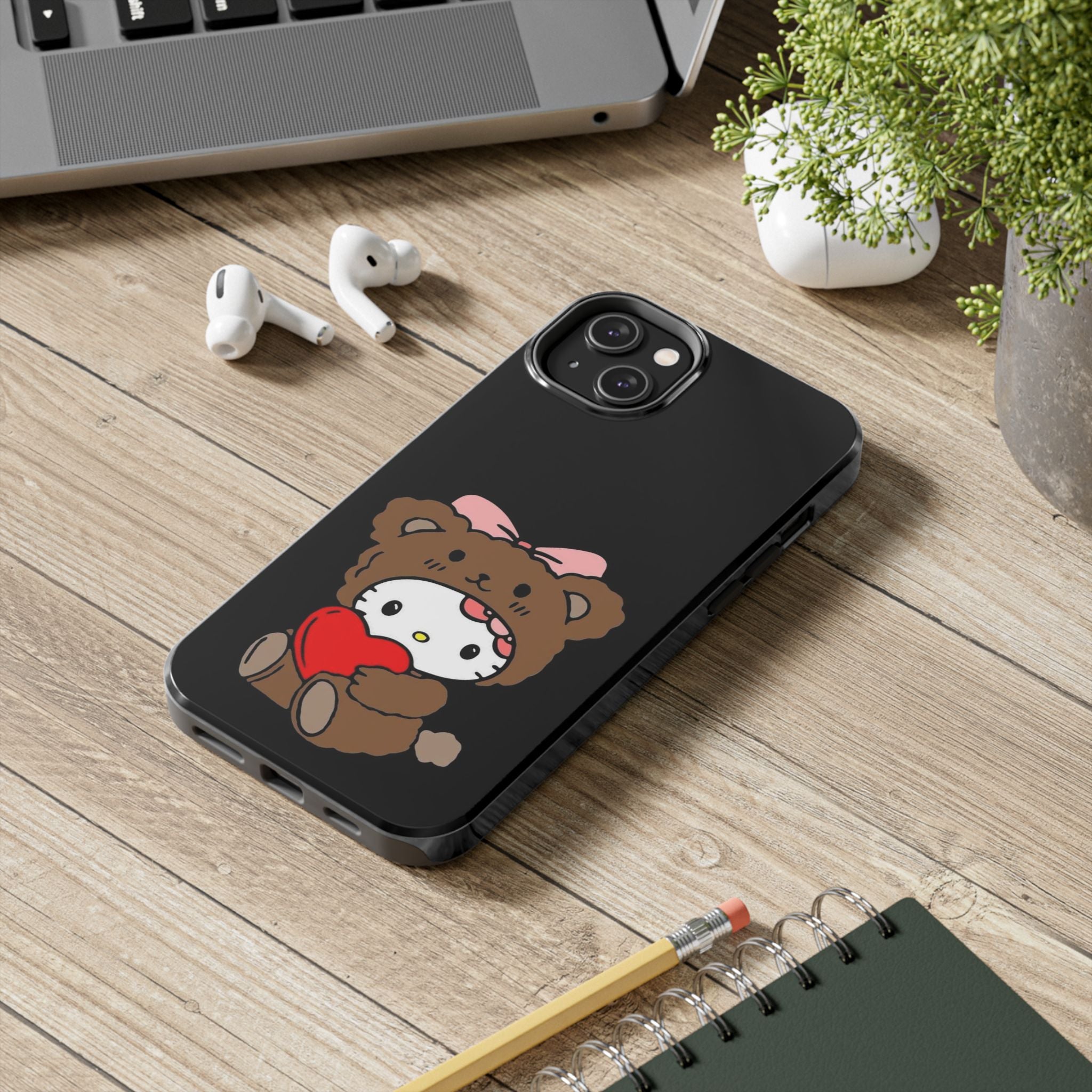 Cute Hello Kitty Bear Heart Tough Phone Case — Protective Cute Cartoon iPhone Cover