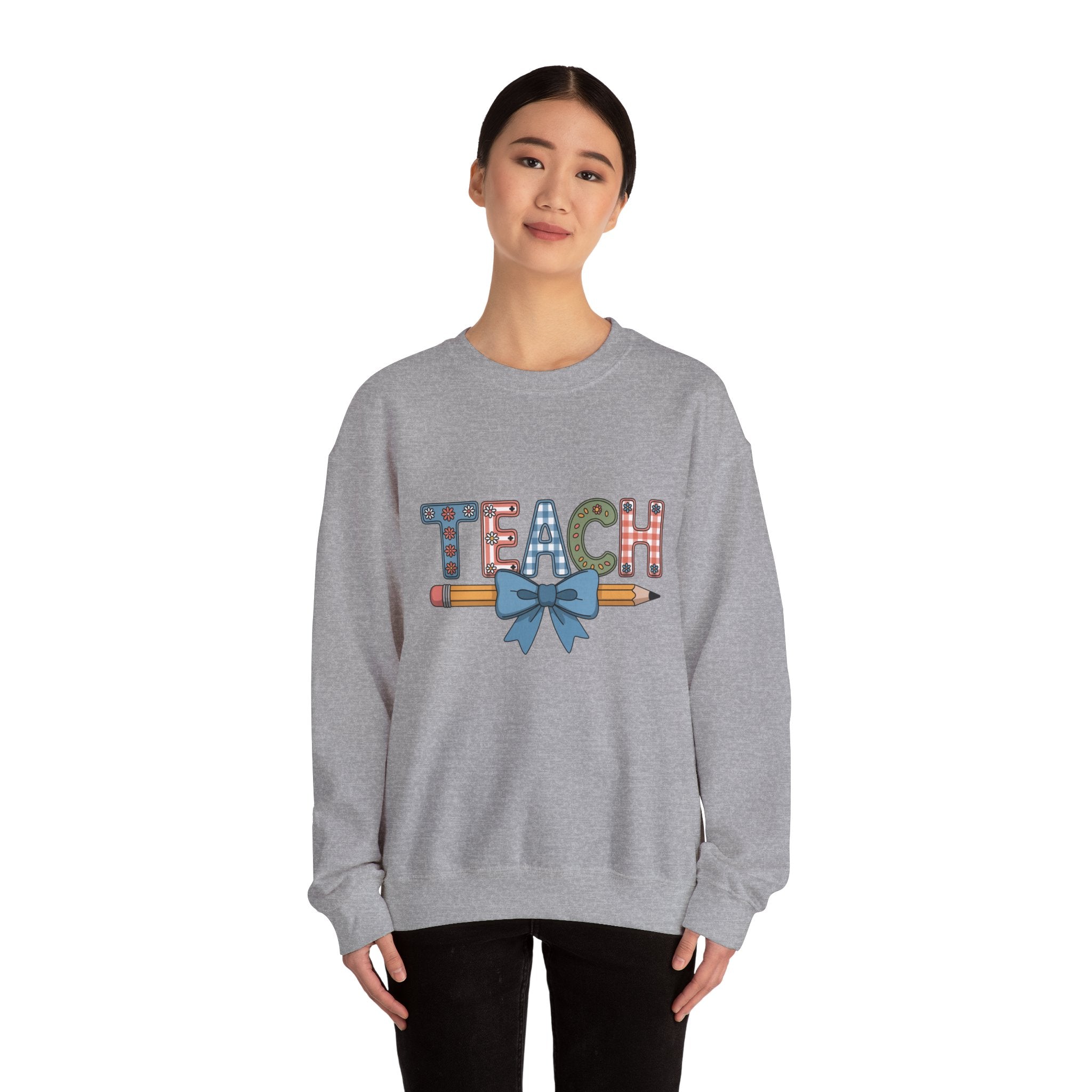 Teacher Crewneck Sweatshirt – "TEACH" Pencil & Bow Design