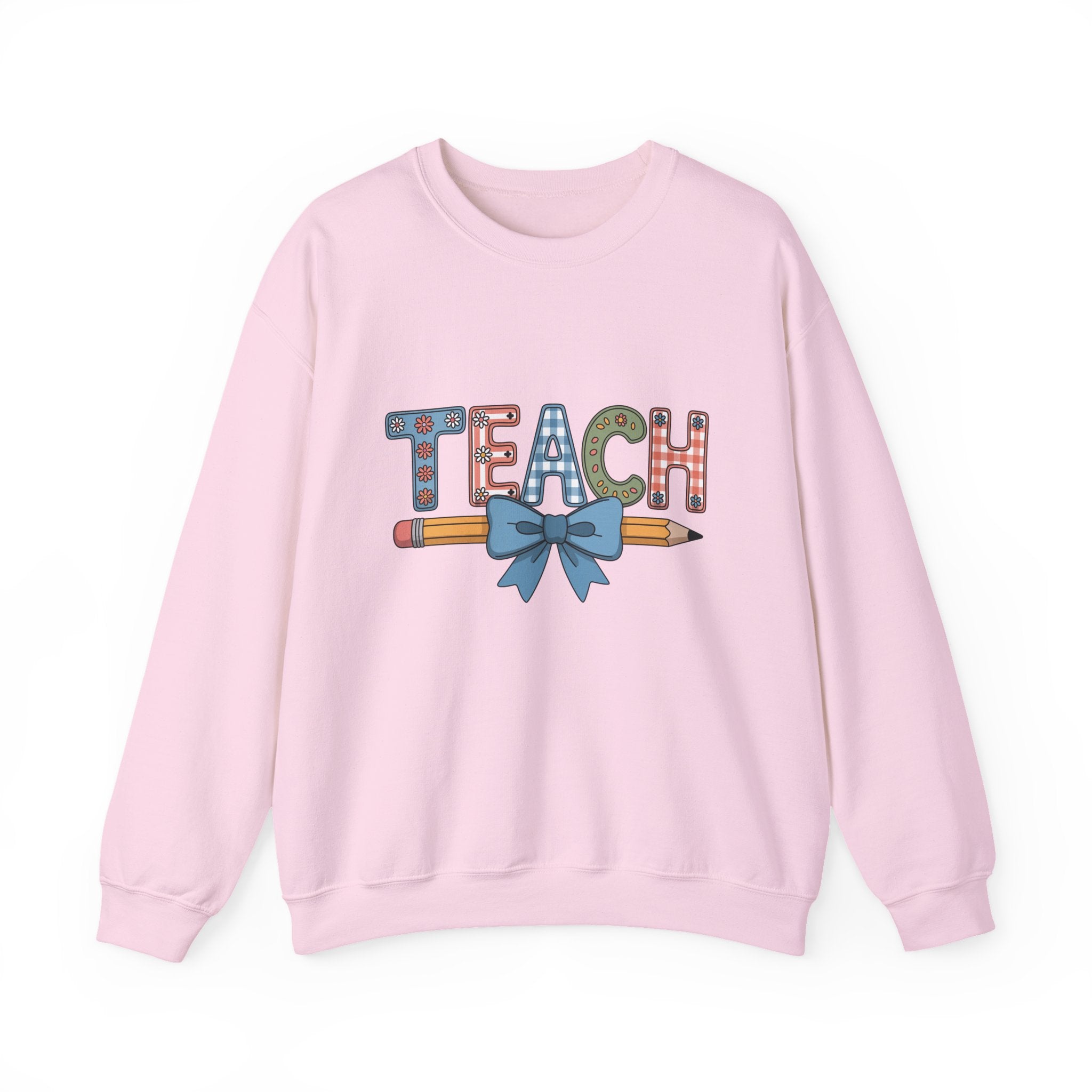 Teacher Crewneck Sweatshirt – "TEACH" Pencil & Bow Design