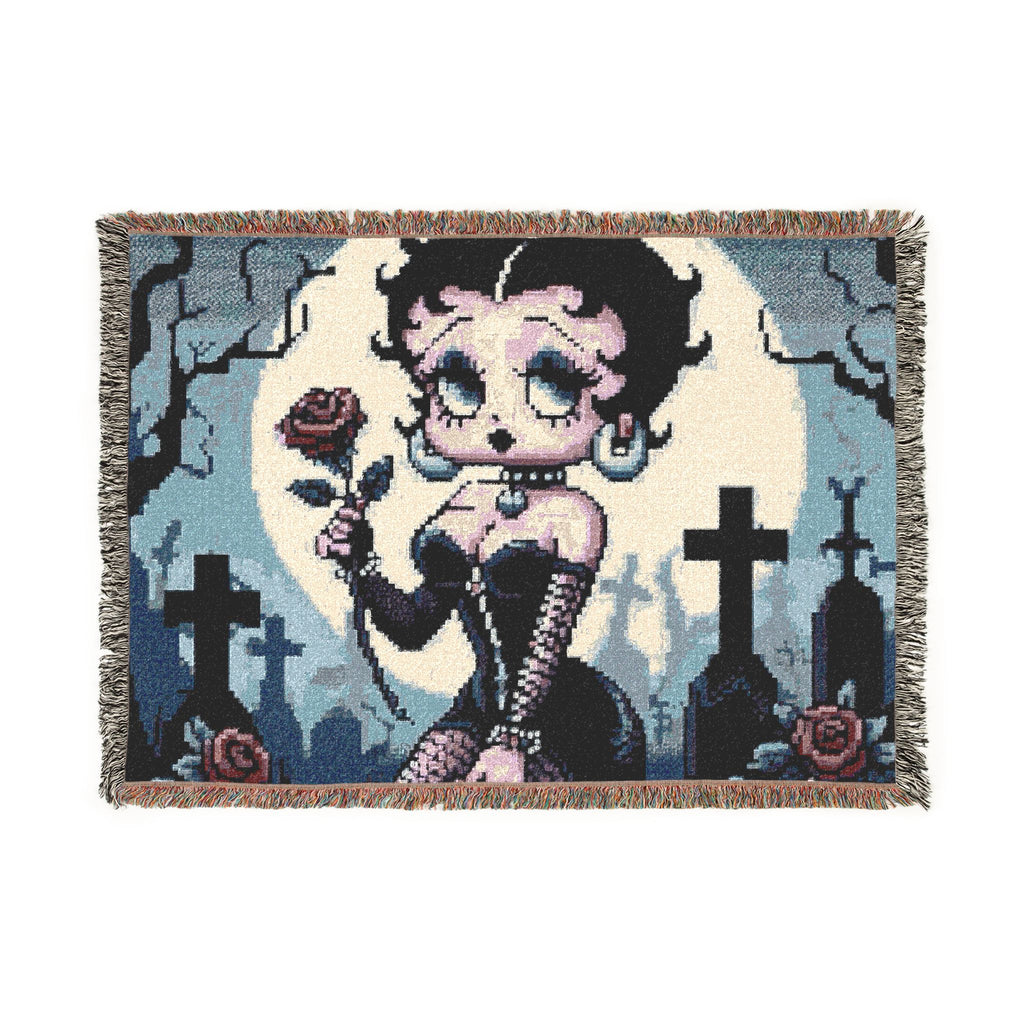 Betty Boop Gothic Cemetery Woven Blanket — Retro Pinup Moonlight Throw