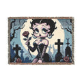 Betty Boop Gothic Cemetery Woven Blanket — Retro Pinup Moonlight Throw