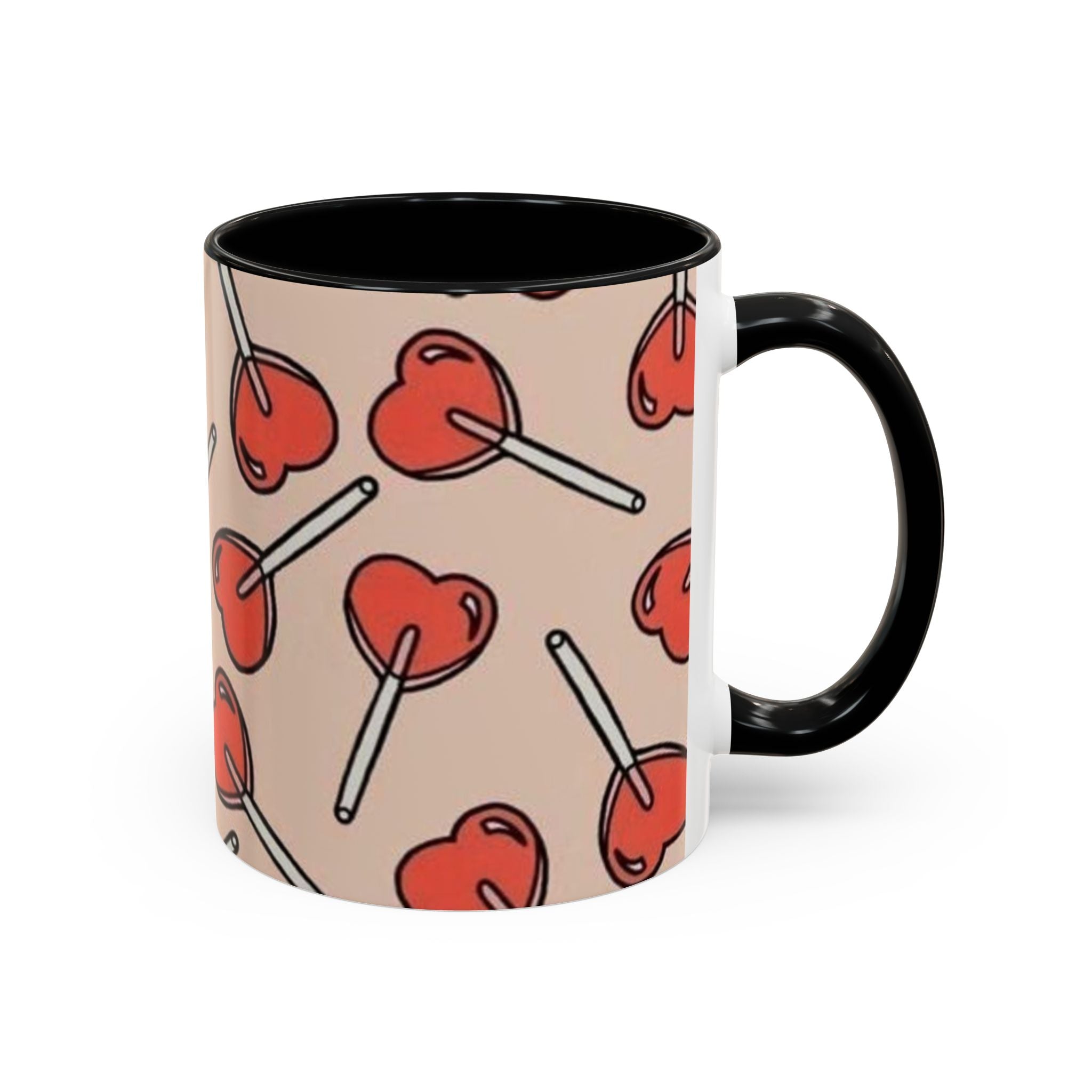 Valentines Heart Lollipop Accent Coffee Mug — Cute Valentine Candy Pattern (11/15oz)