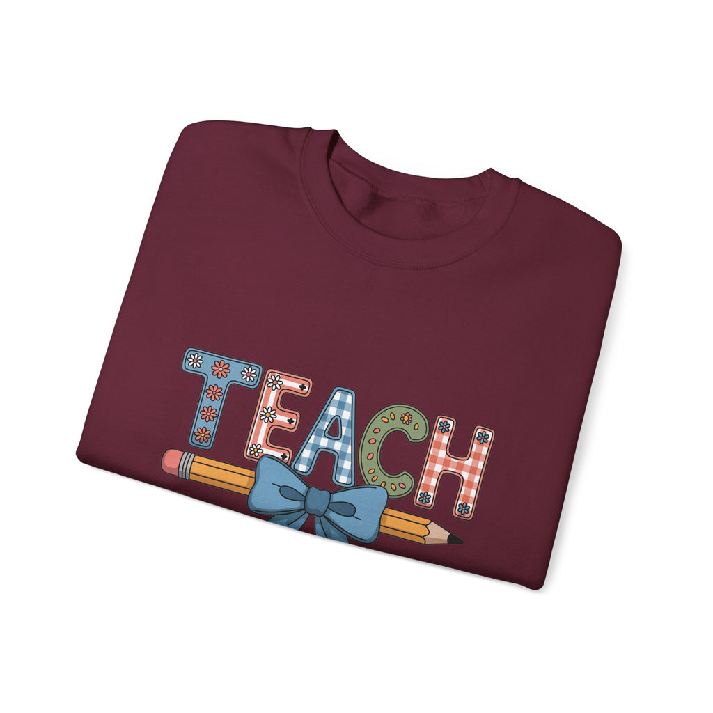 Teacher Crewneck Sweatshirt – "TEACH" Pencil & Bow Design