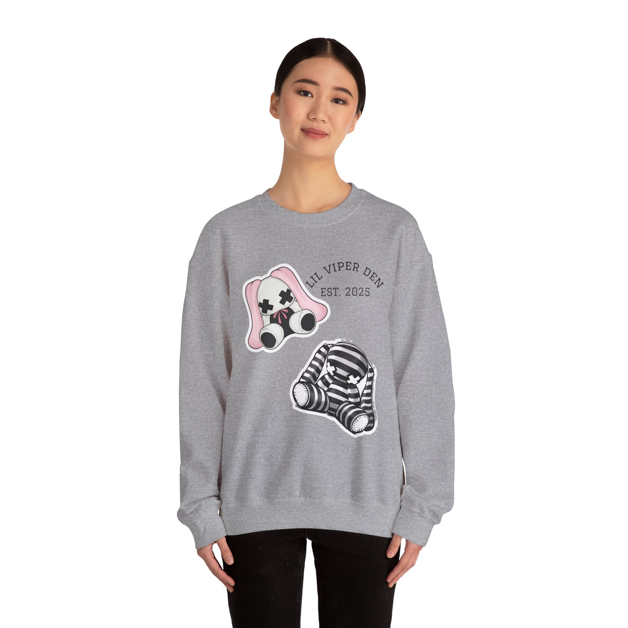 Lil Viper Den bunny Crewneck Sweatshirt — Cute Plush Mask Graphic, Est. 2025