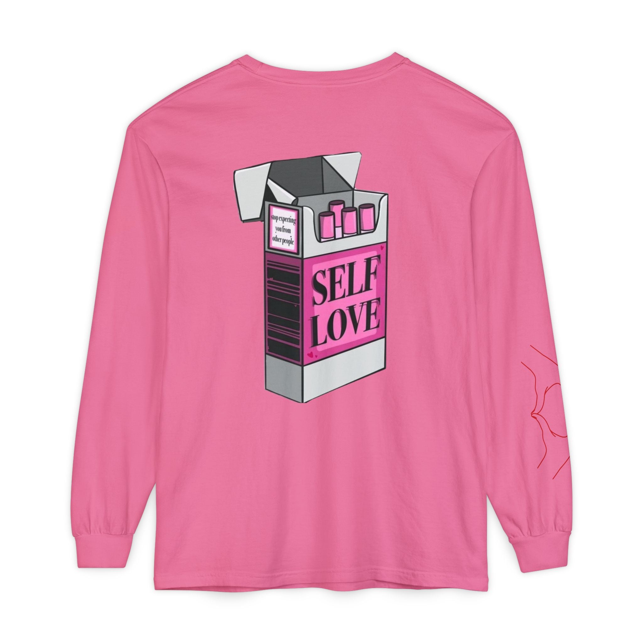 Self Love Flame Long Sleeve Tee — Graphic Self-Care Chest & Back Design