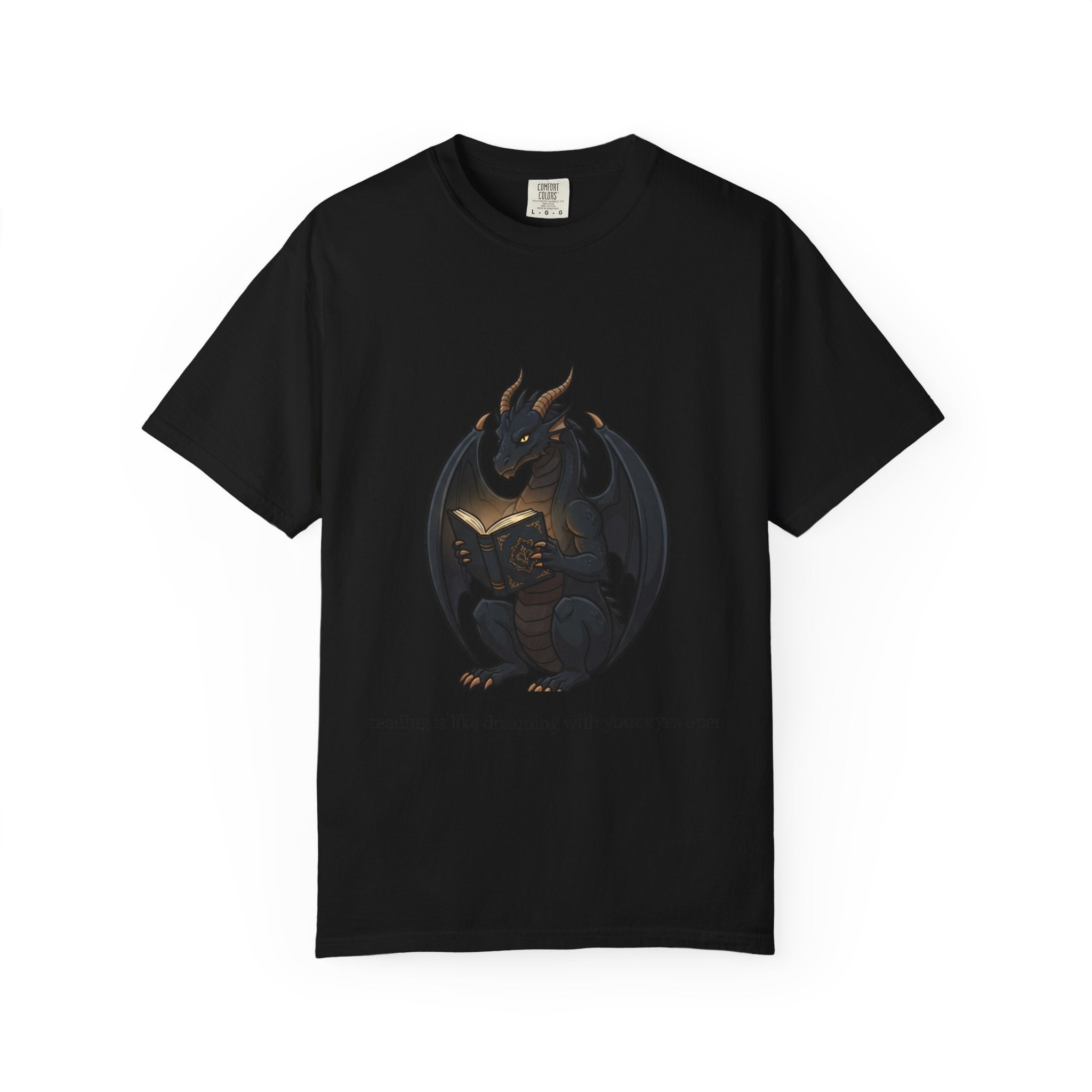 Dragon Reading T-Shirt — 'reading is like dreaming with your eyes open' Graphic Tee