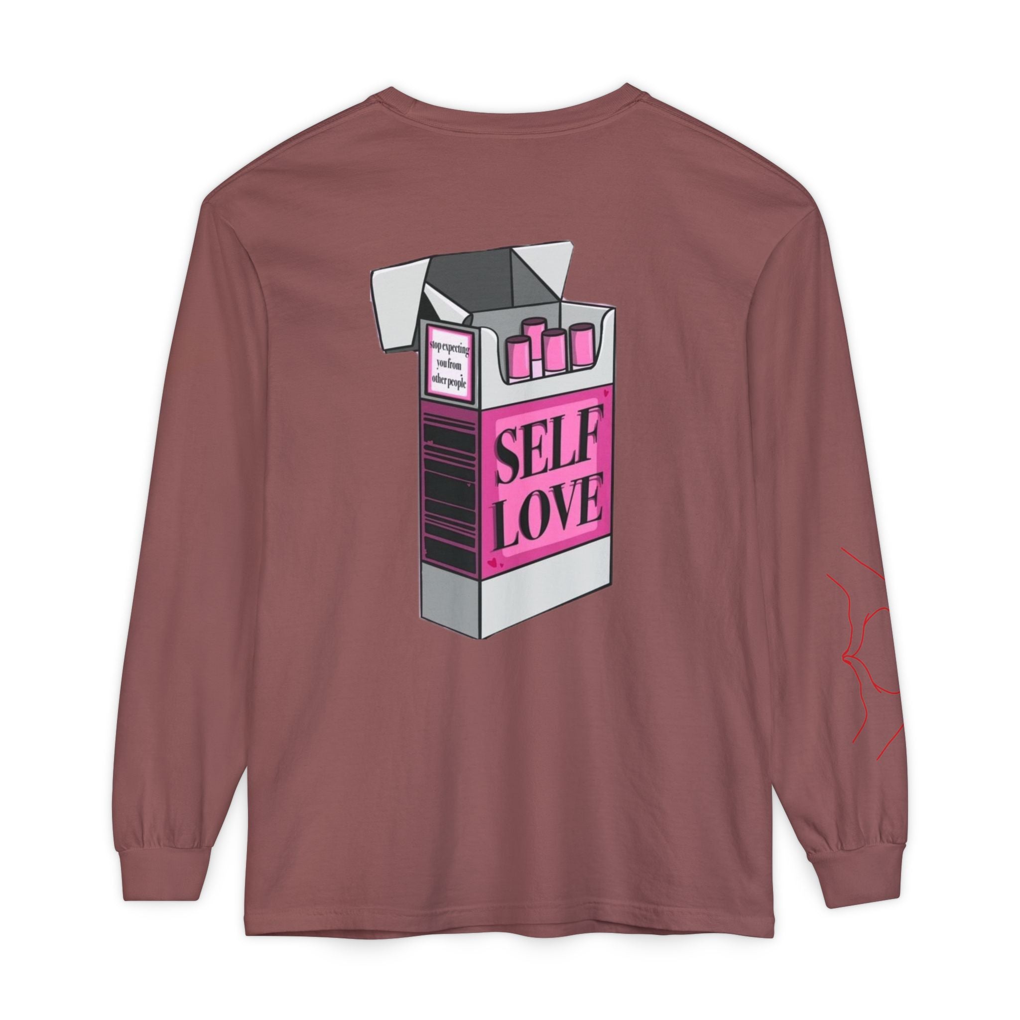 Self Love Flame Long Sleeve Tee — Graphic Self-Care Chest & Back Design
