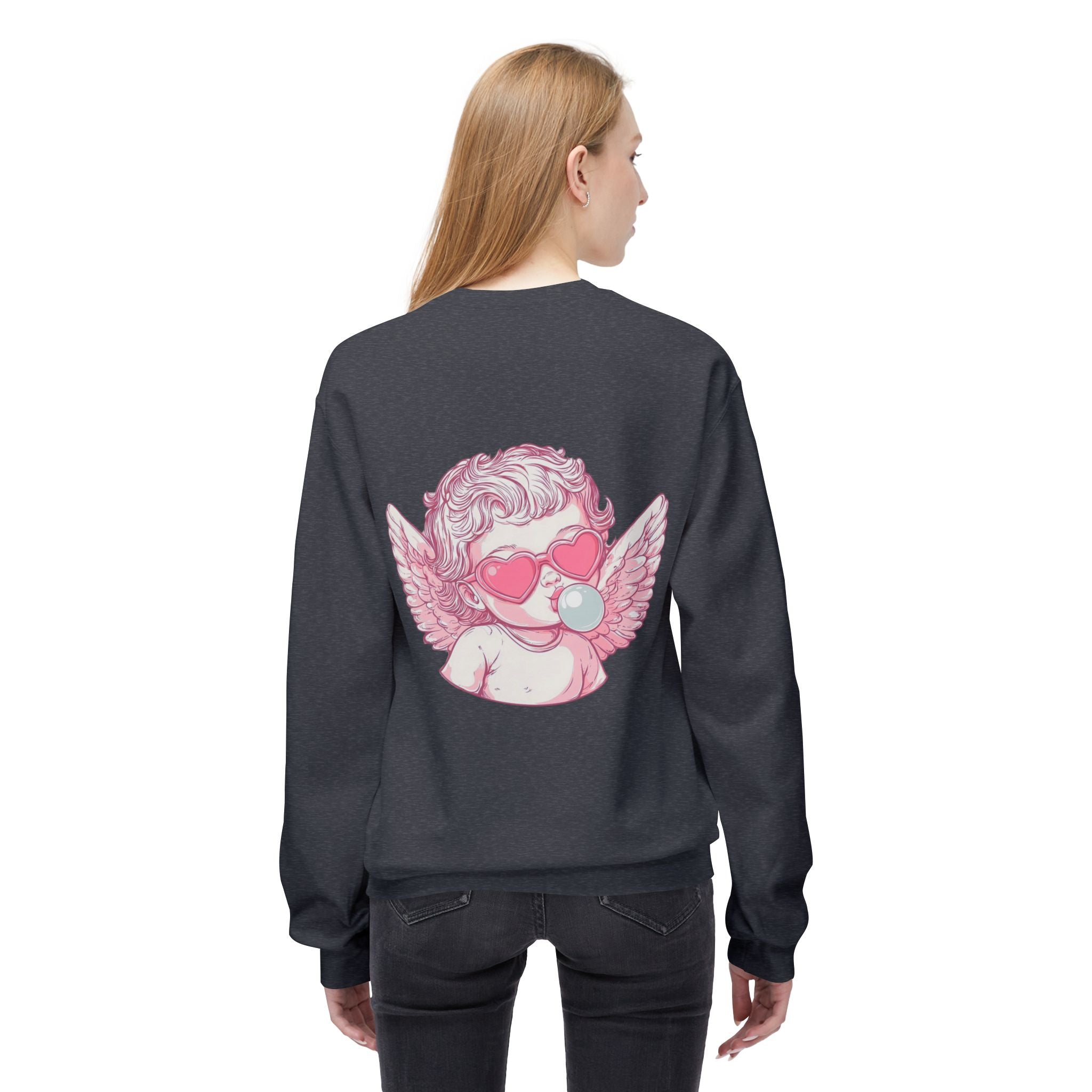 Cupid Valentine's Sweatshirt — Retro Pink Cherub with Heart Sunglasses Crewneck