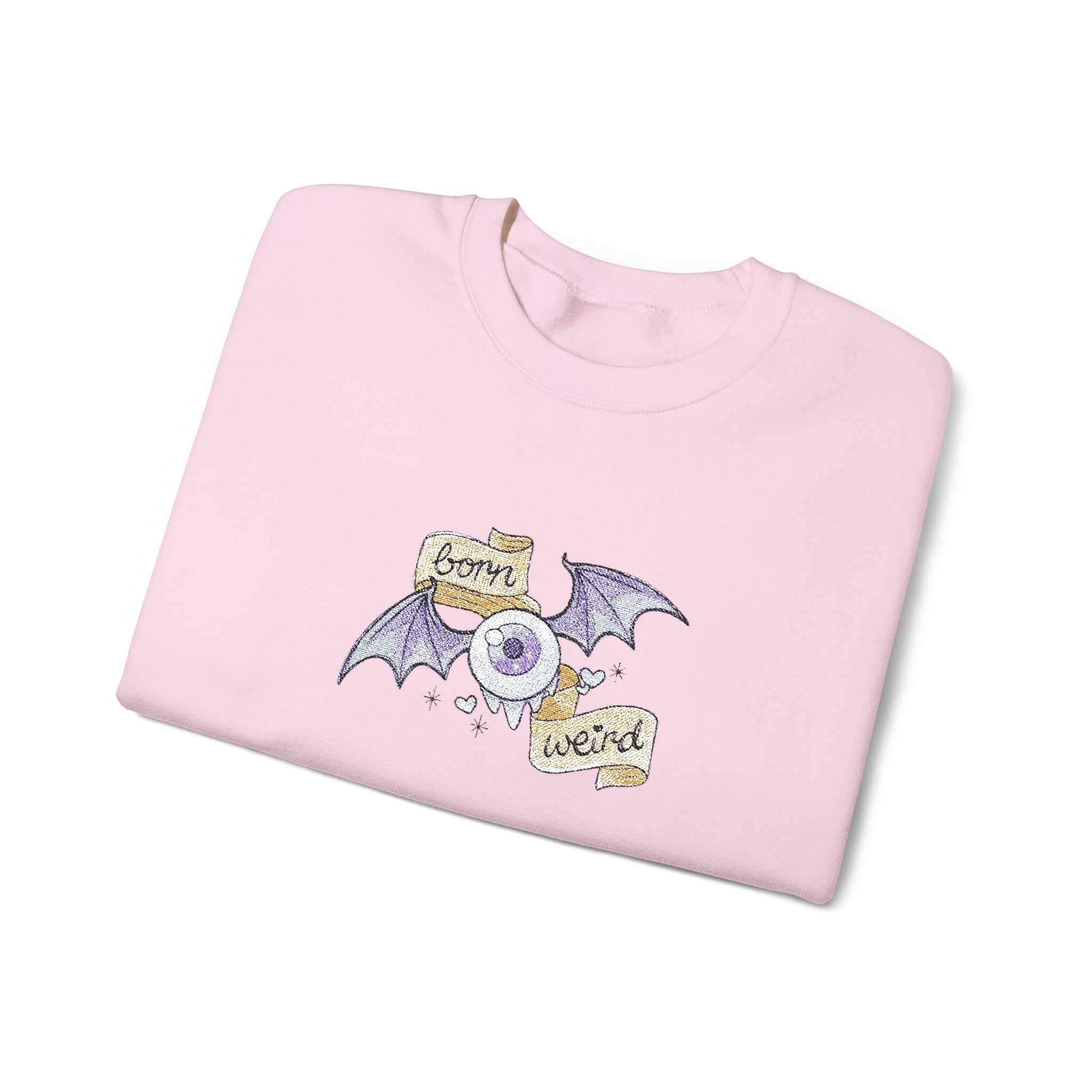 Crewneck Sweatshirt — Purple Bat & Moon Floral Graphic (Halloween Cozy)