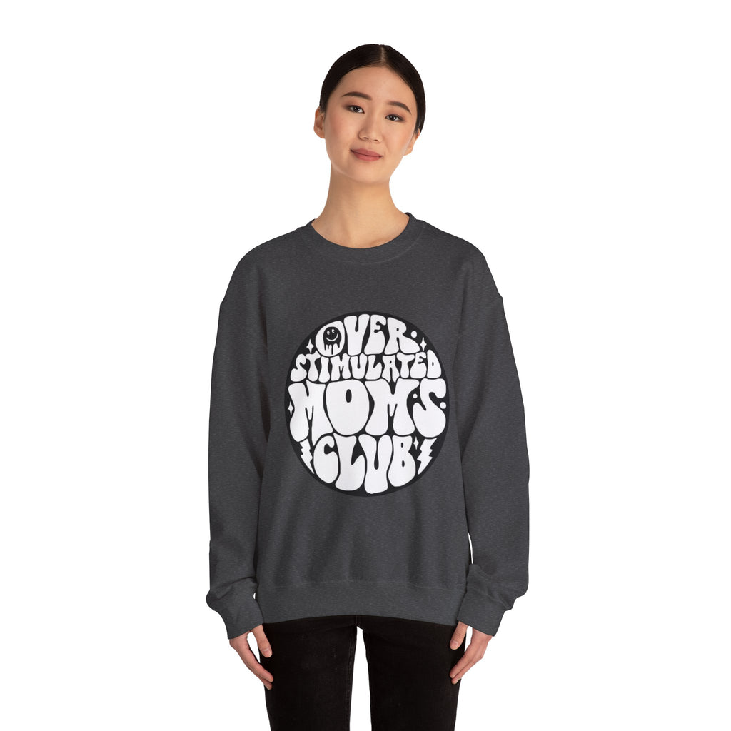 Retro 'Overstimulated Moms Club' Sweatshirt – Vintage Psychedelic Graphic Crewneck