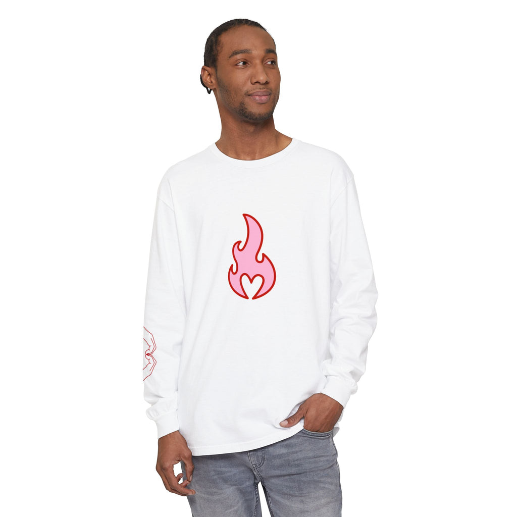 Self Love Flame Long Sleeve Tee — Graphic Self-Care Chest & Back Design