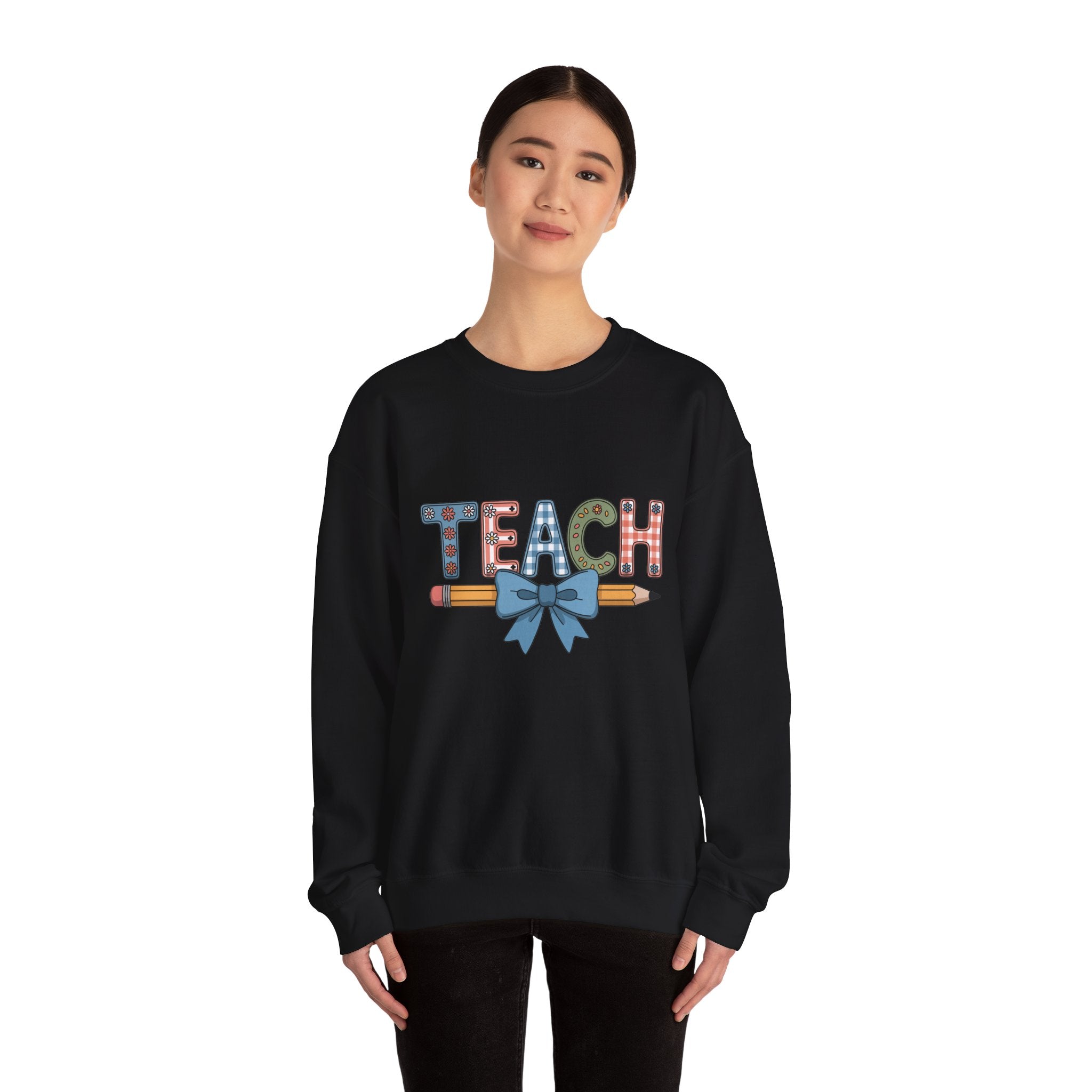 Teacher Crewneck Sweatshirt – "TEACH" Pencil & Bow Design