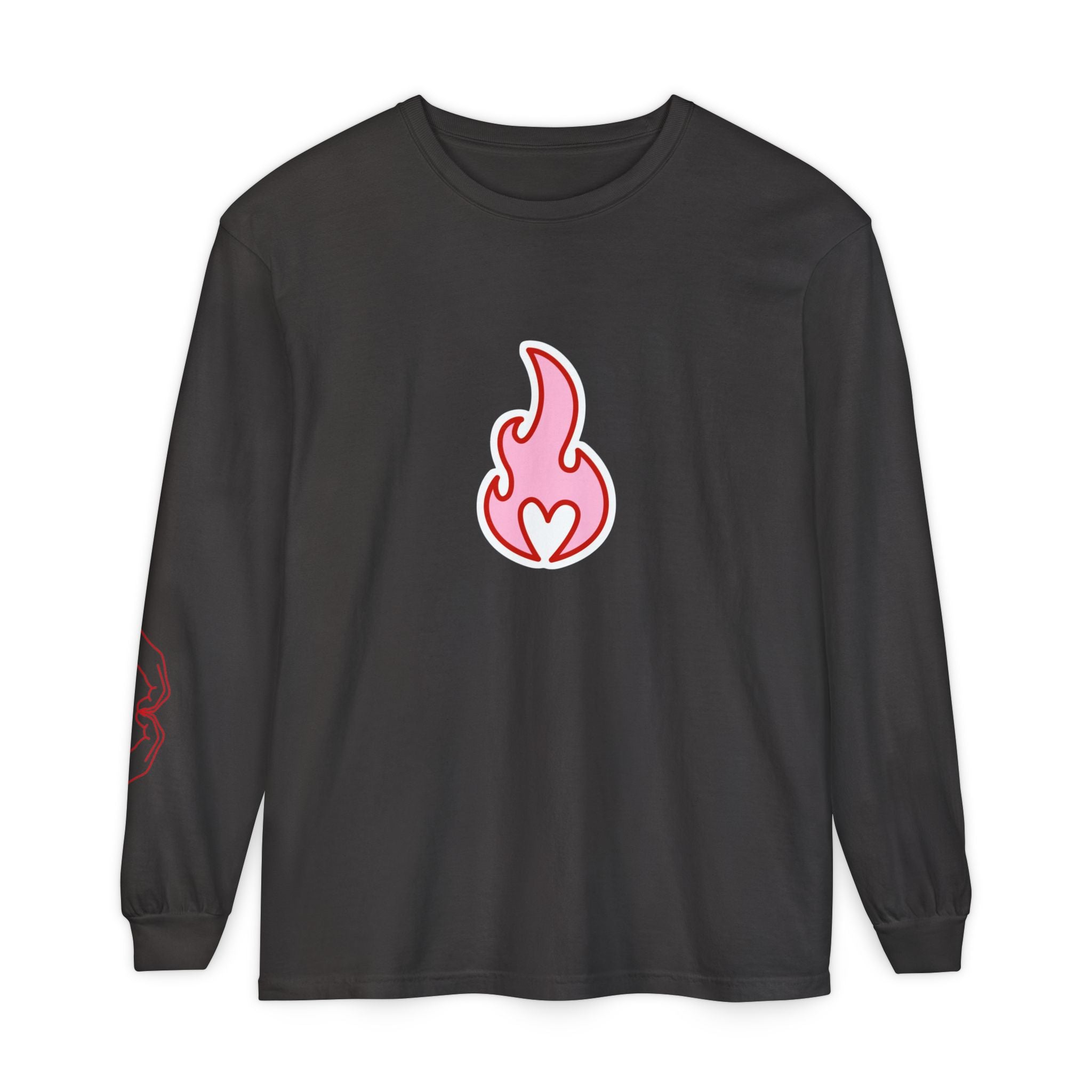 Self Love Flame Long Sleeve Tee — Graphic Self-Care Chest & Back Design