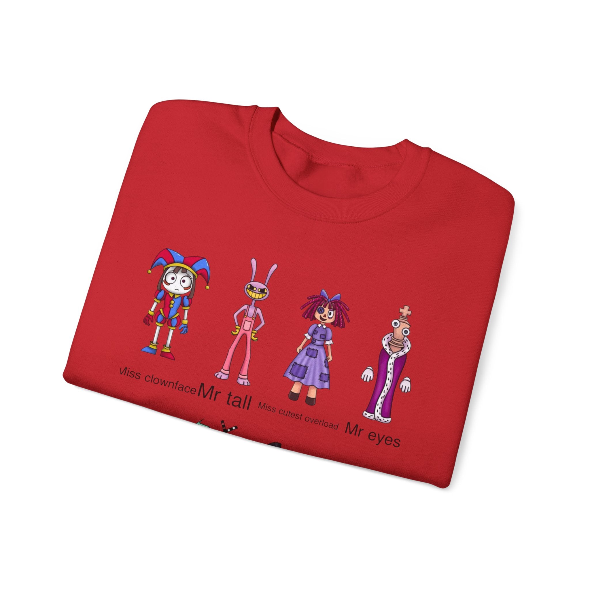 Crewneck Sweatshirt — Cute Creepy Cartoon Clowns Illustration ("Miss..." Character Lineup)