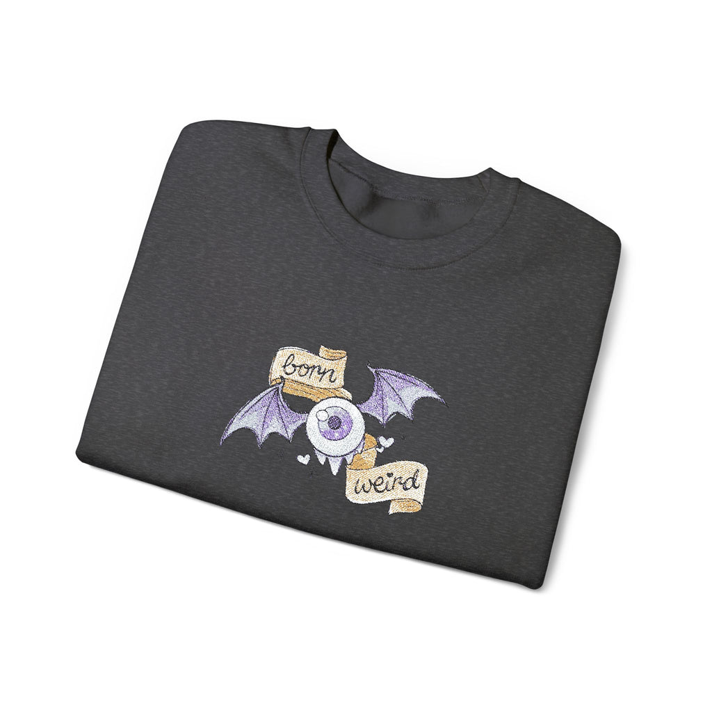 Crewneck Sweatshirt — Purple Bat & Moon Floral Graphic (Halloween Cozy)
