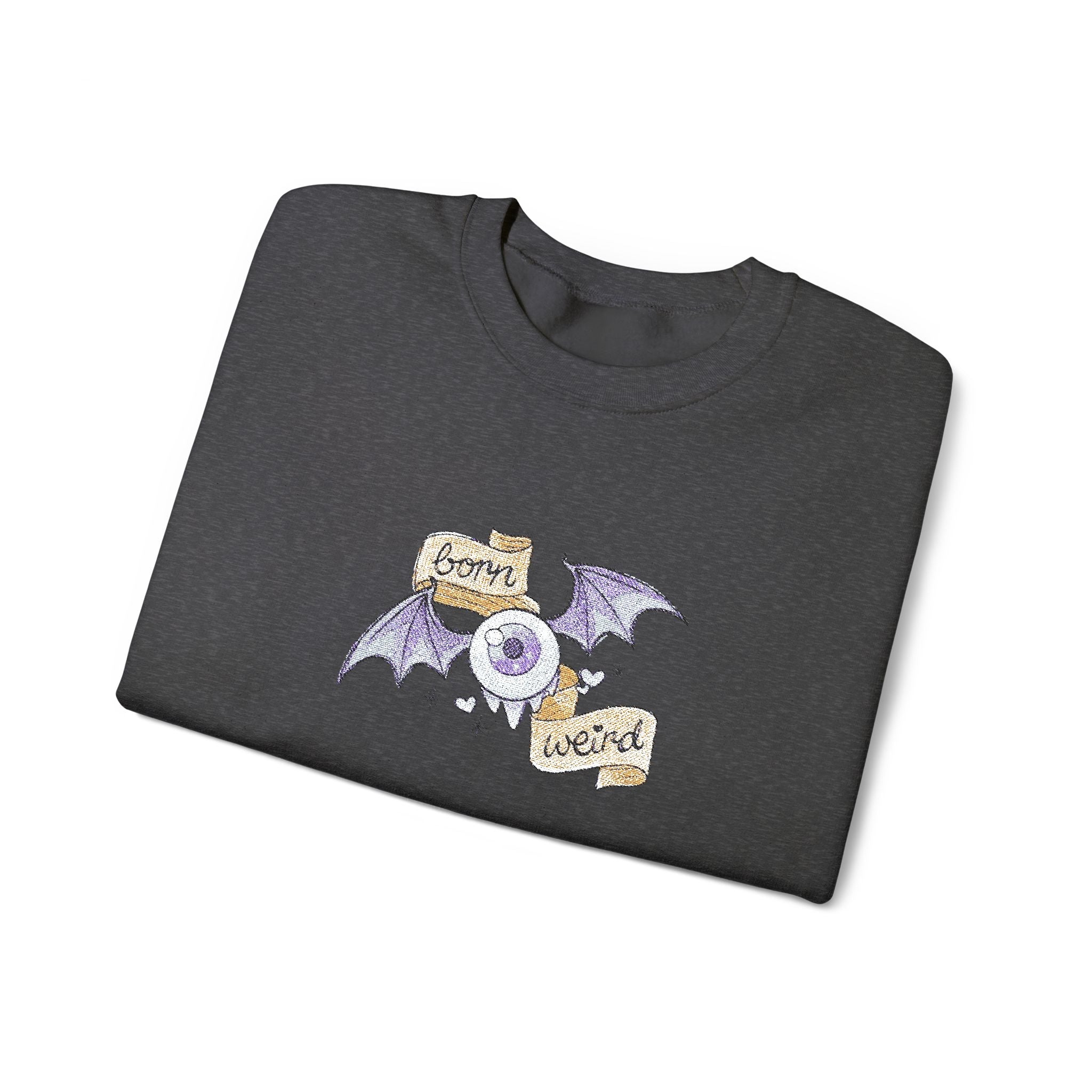 Crewneck Sweatshirt — Purple Bat & Moon Floral Graphic (Halloween Cozy)