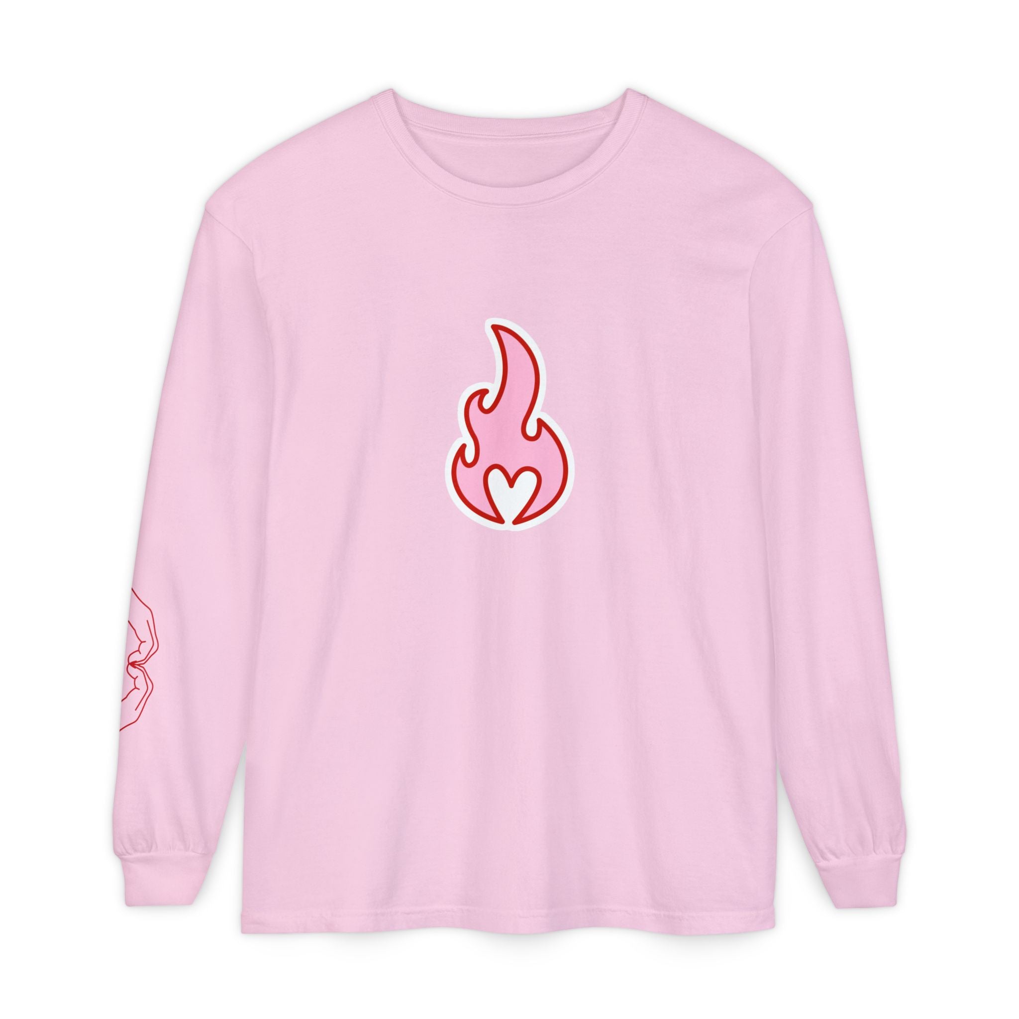 Self Love Flame Long Sleeve Tee — Graphic Self-Care Chest & Back Design