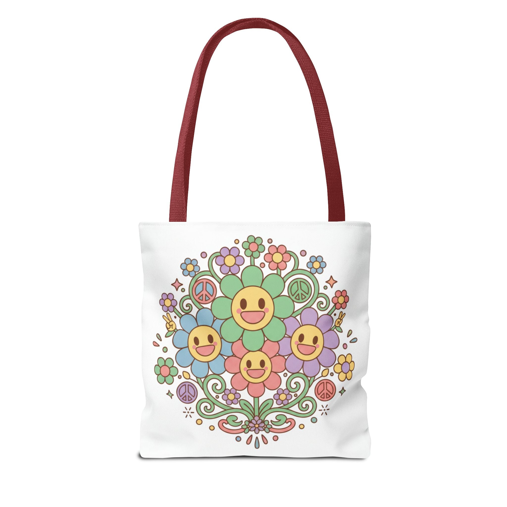 Mom Floral Smile Tote Bag – Retro Smiley Flower All-Over Print Tote