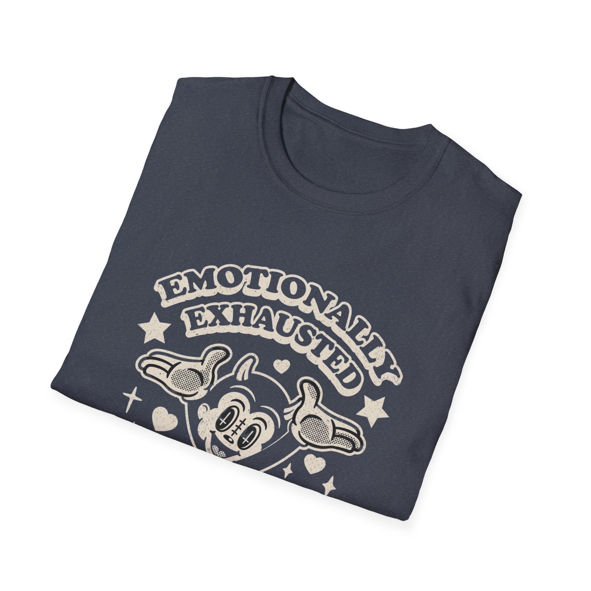 Emotionally Exhausted Tee — Cute Tired Cartoon Face Graphic T-Shirt