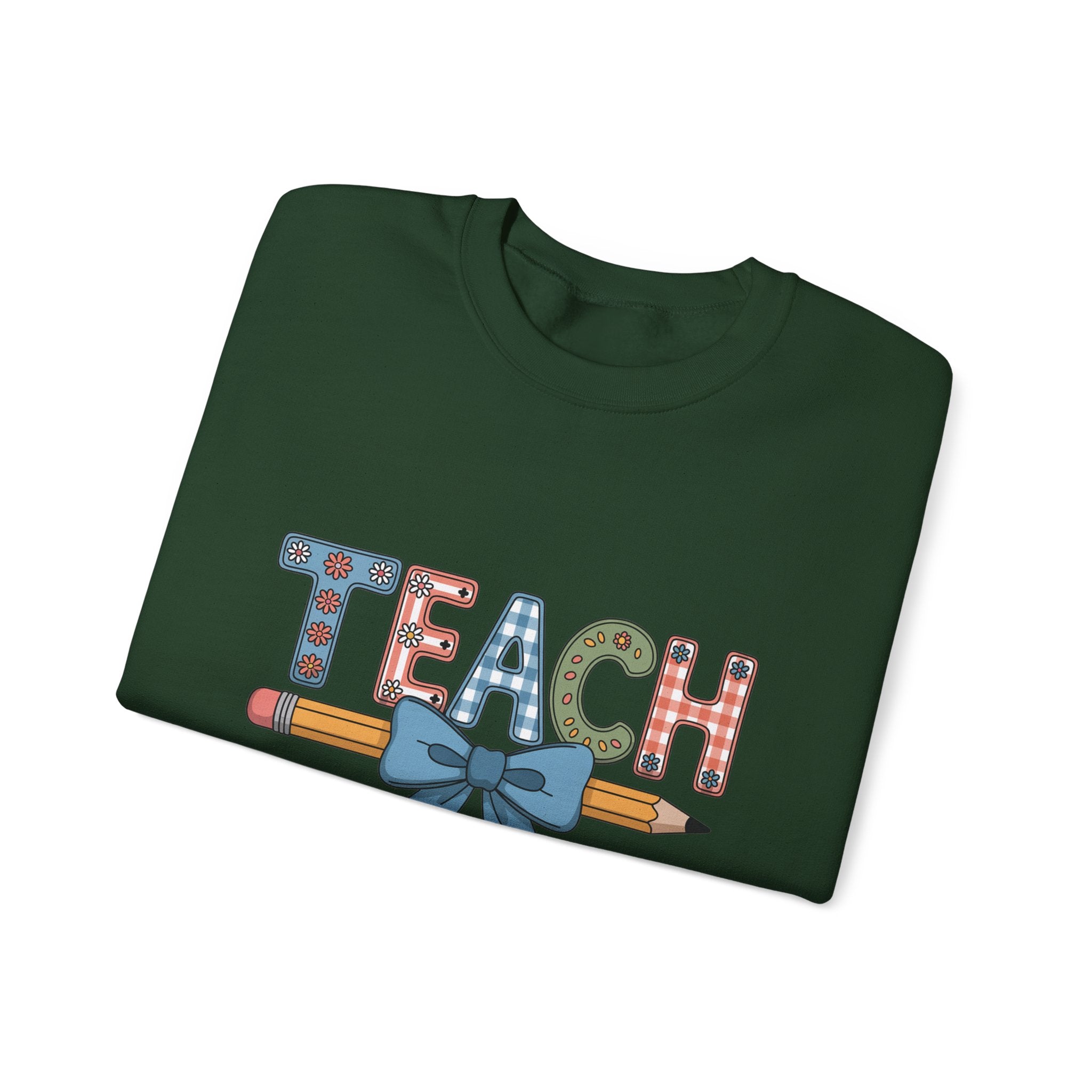 Teacher Crewneck Sweatshirt – "TEACH" Pencil & Bow Design