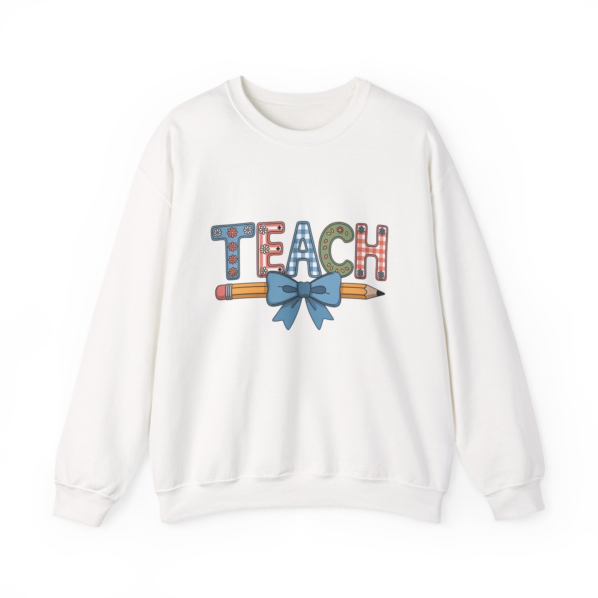 Teacher Crewneck Sweatshirt – "TEACH" Pencil & Bow Design