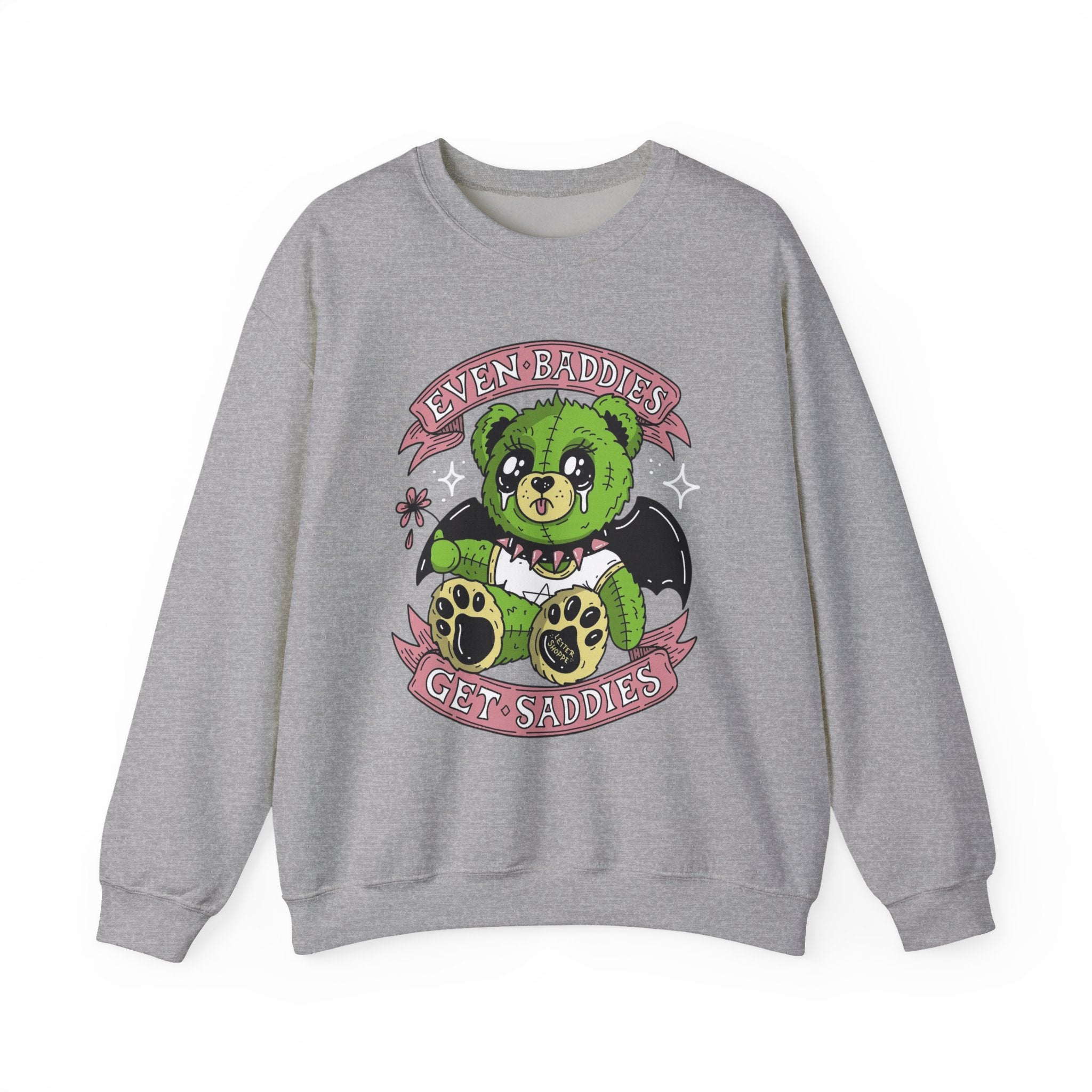 Get Saddest Green Bear Crewneck Sweatshirt — Cute Gothic Teddy Graphic