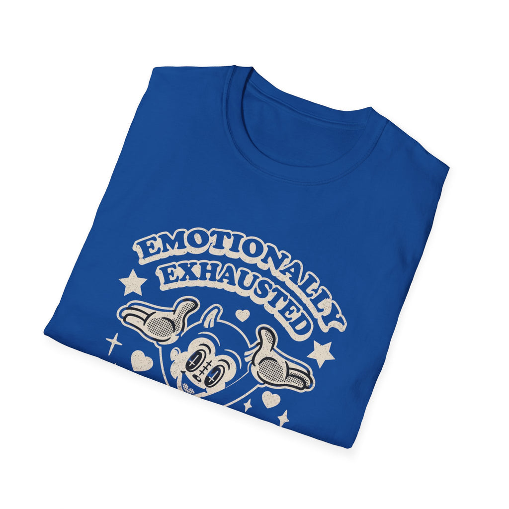 Emotionally Exhausted Tee — Cute Tired Cartoon Face Graphic T-Shirt