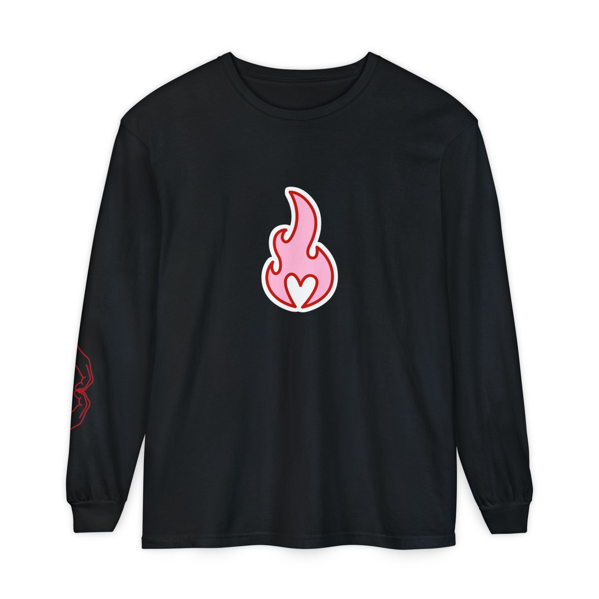 Self Love Flame Long Sleeve Tee — Graphic Self-Care Chest & Back Design