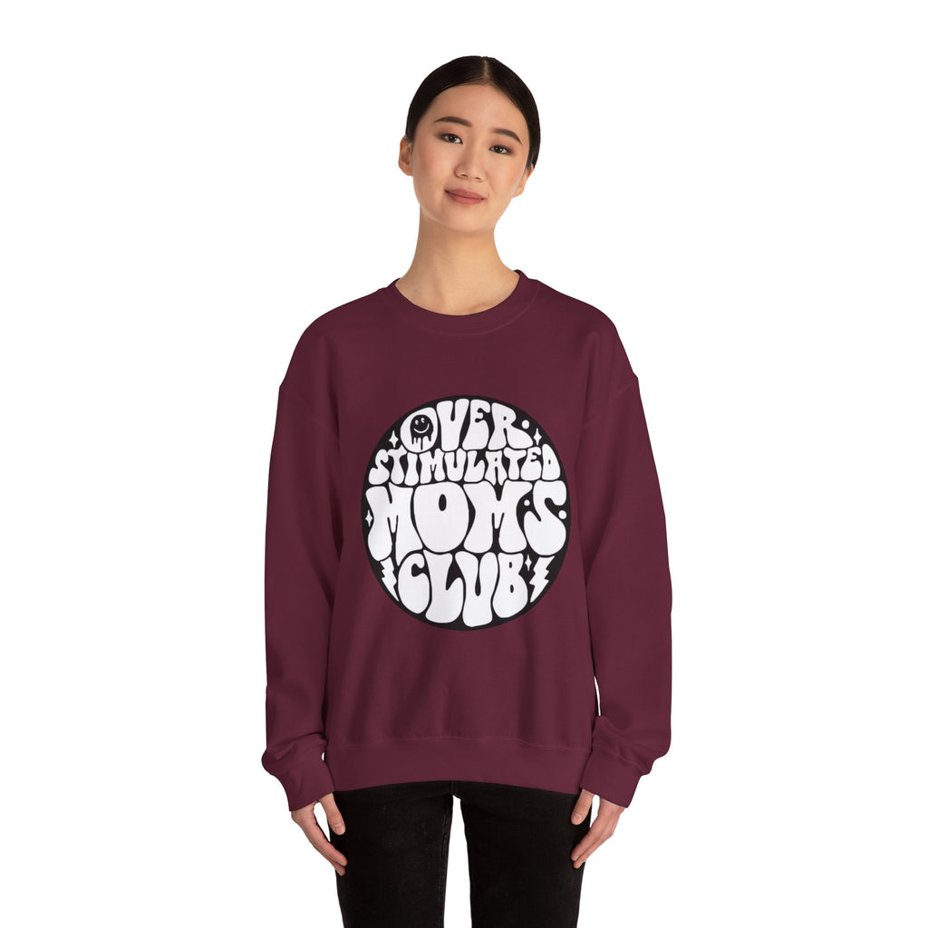 Retro 'Overstimulated Moms Club' Sweatshirt – Vintage Psychedelic Graphic Crewneck