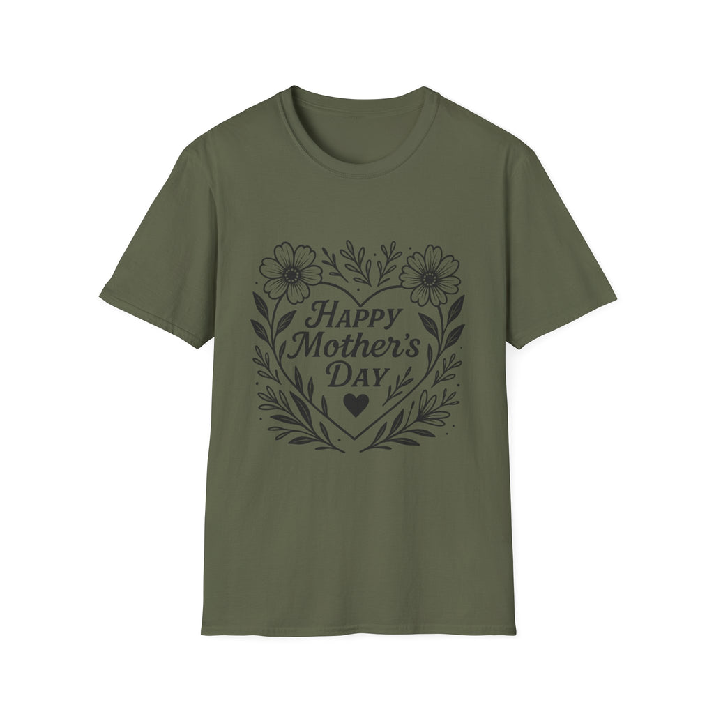 Mother's Day Floral Tee — "Happy Mother's Day" Heart Design