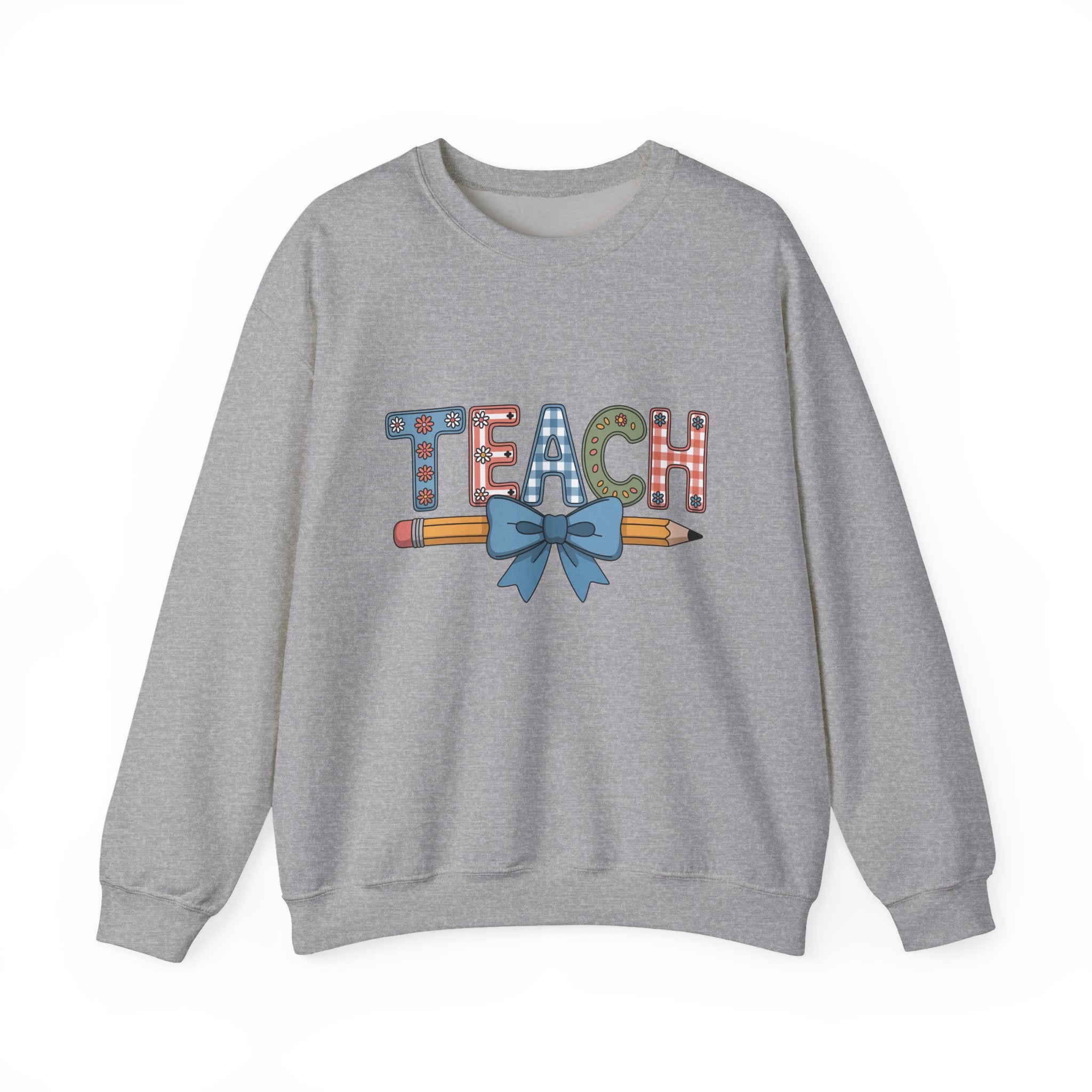 Teacher Crewneck Sweatshirt – "TEACH" Pencil & Bow Design